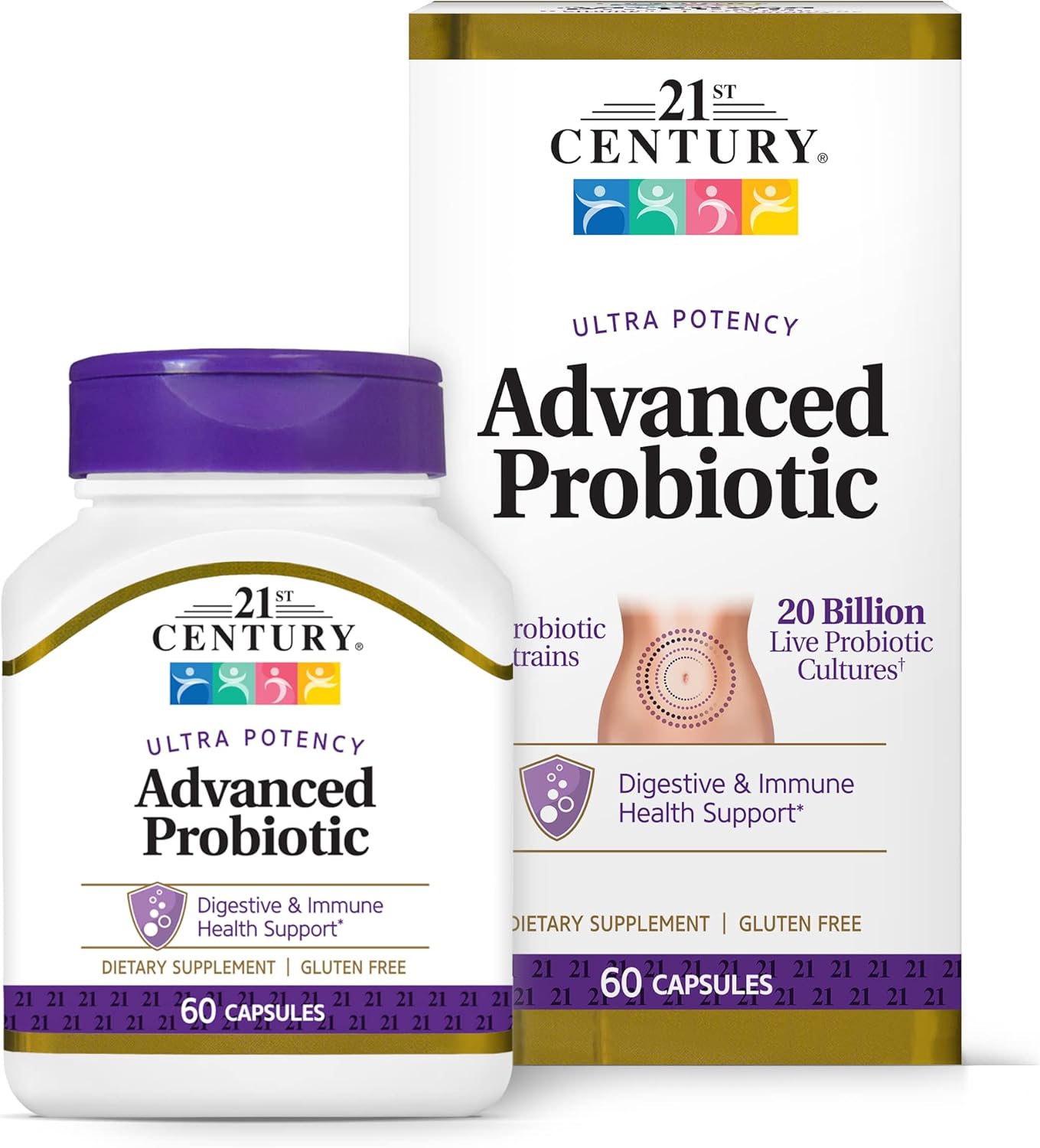 Advanced Probiotic Dietary Supplement Digestive And Immune Health Support 20 Billion Live Probiotic Cultures 60 Capsule