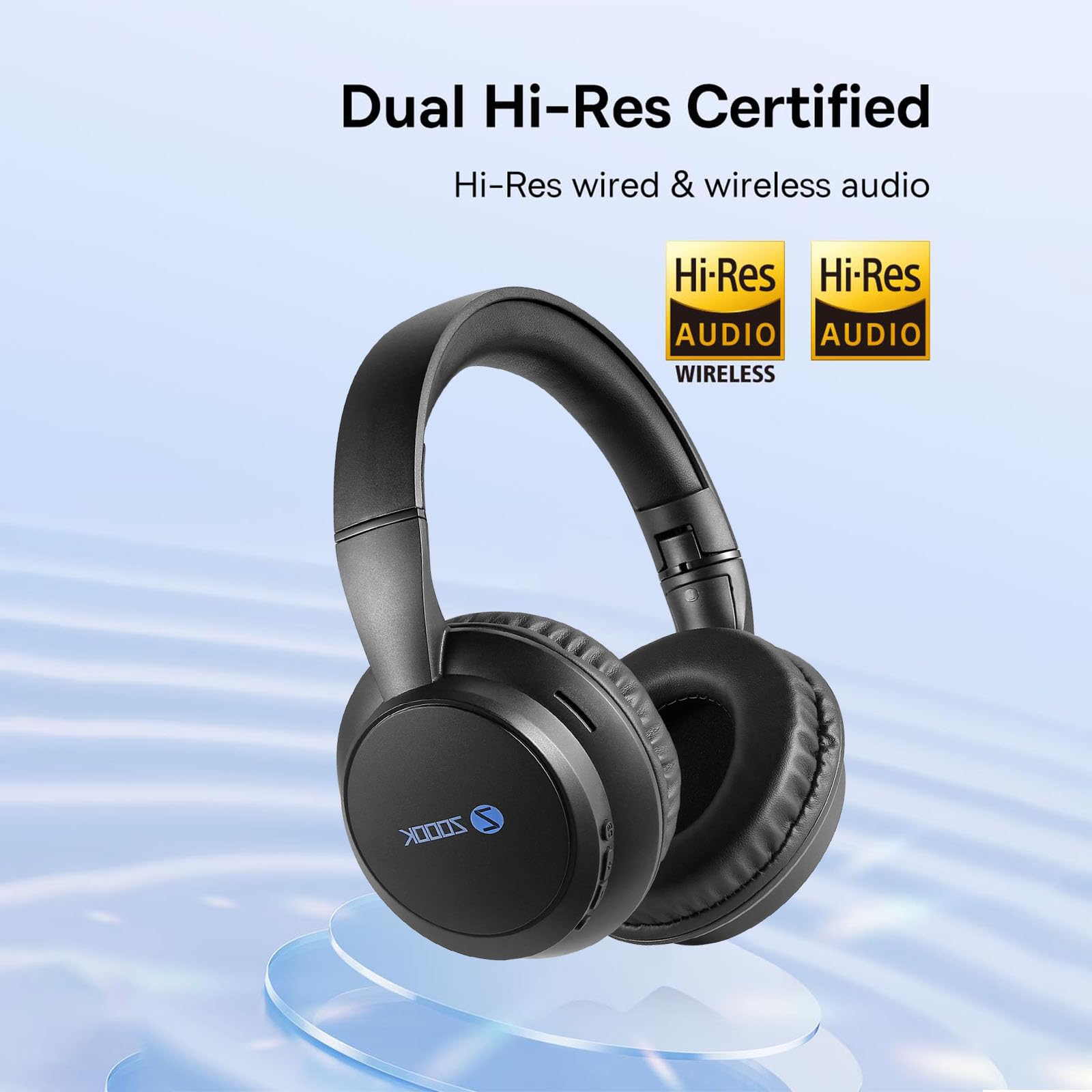 ZOOOK ENIGMA Wireless Headphones Bluetooth 5.0 Over-Ear Headset with Mic Hybrid Active Noise Cancelling Hi-Res Audio 30H Battery Wearing Detection Foldable for Travel, Work, Music, Call UAE Version, Black