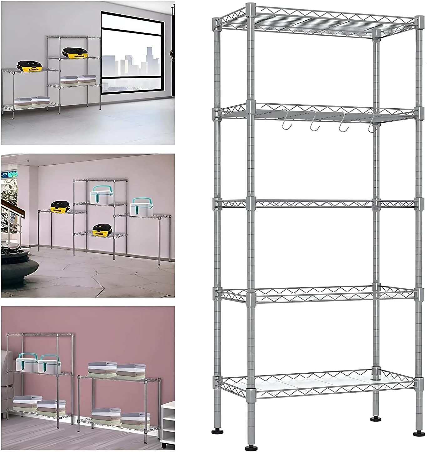 HEXAR 5-Tier Wire Storage Shelving Rack Unit for Home, Bathroom, Kitchen, Office, Garage 5 Shelves Unit Metal Kitchen Storage Rack (BLACK)