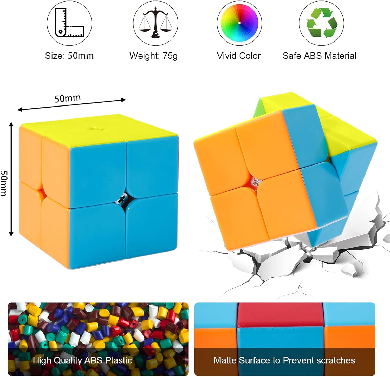 Roxenda Speed Cube Profession 2x2x2 Speed Cube - Fast Smooth Turning - Solid Durable & Stickerless Frosted, Best 3D Puzzle Magic Toy - Turns Quicker Than Original