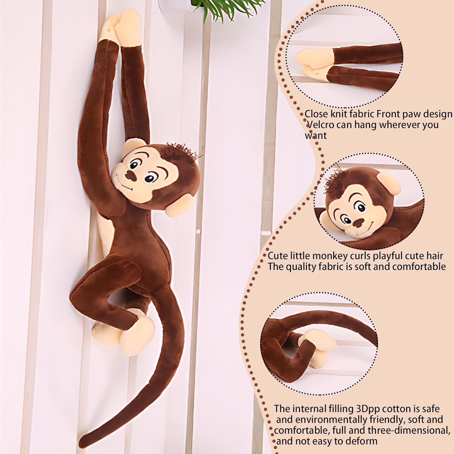 zxmbeddings Monkey Plush Stuffed Animal,Brown Hanging Monkey with Long Hands 27.6in