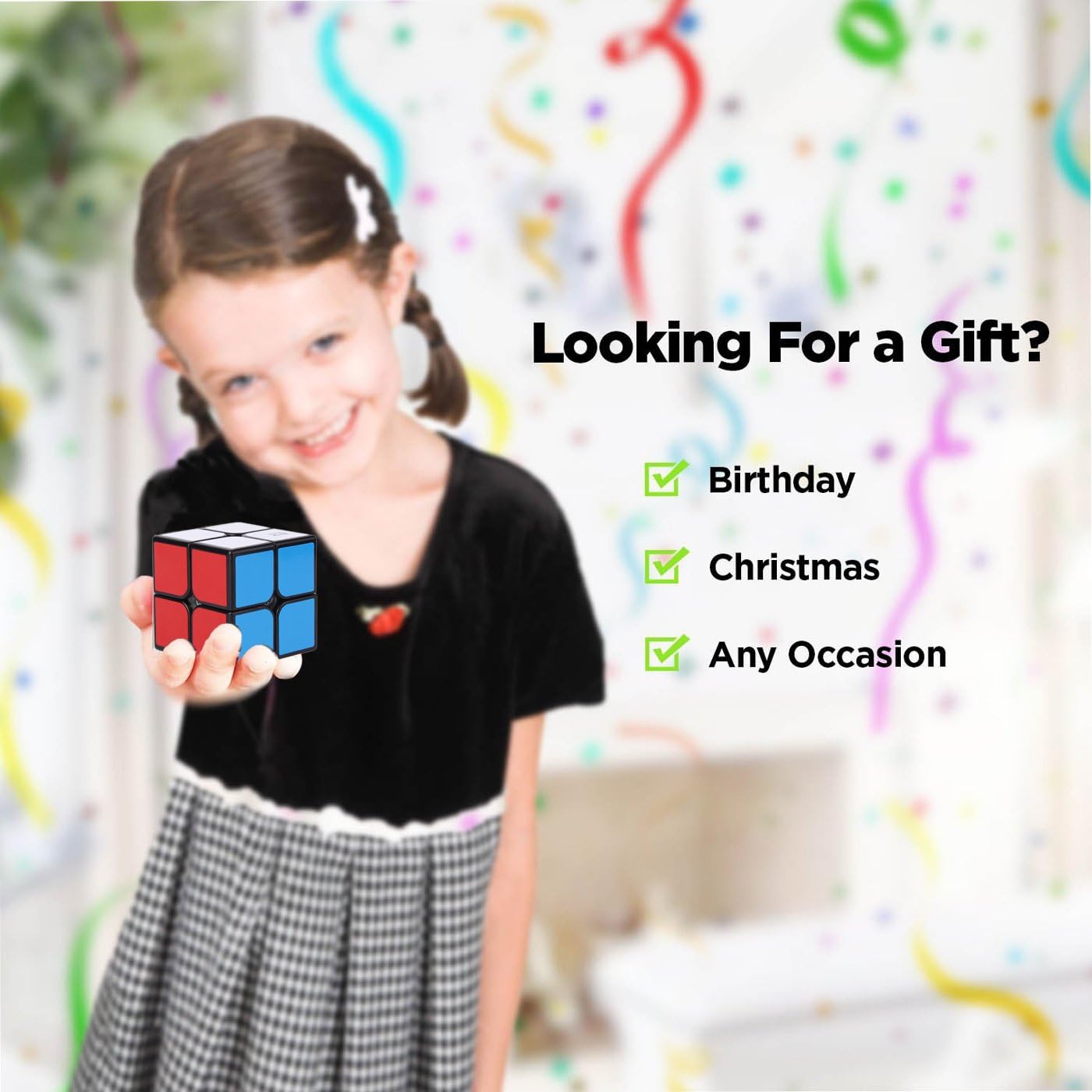 Roxenda Qiyi Qidi W 2x2 Speed Cube Classic Sticker 2 by 2 Magic Cube Smooth Puzzle Cube Black