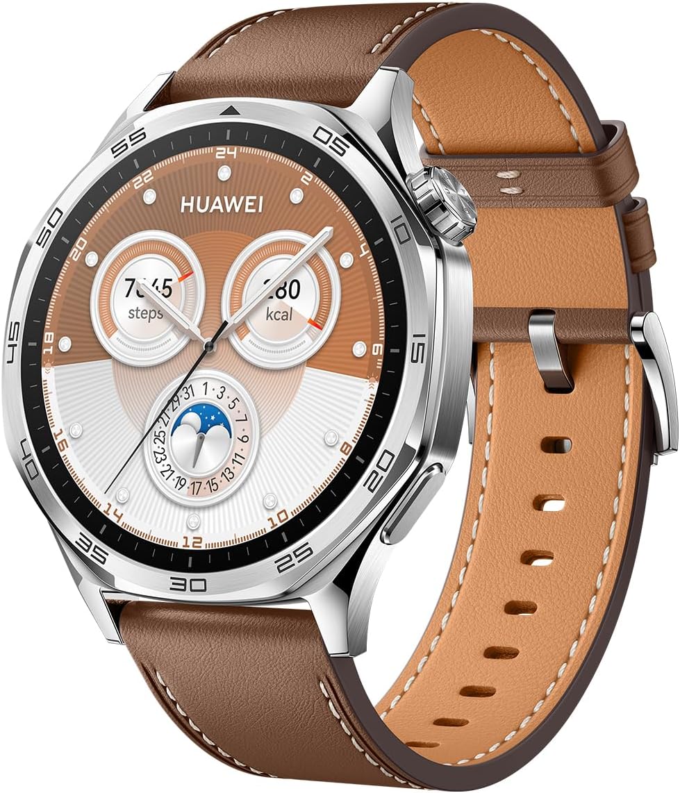 HUAWEI WATCH GT5 46mm Smartwatch, upto14 Days Battery Life, Sharp-Edged Design, Health Tracking, iOS & Android Compatible, 3 Months HUAWEI Care+, Brown