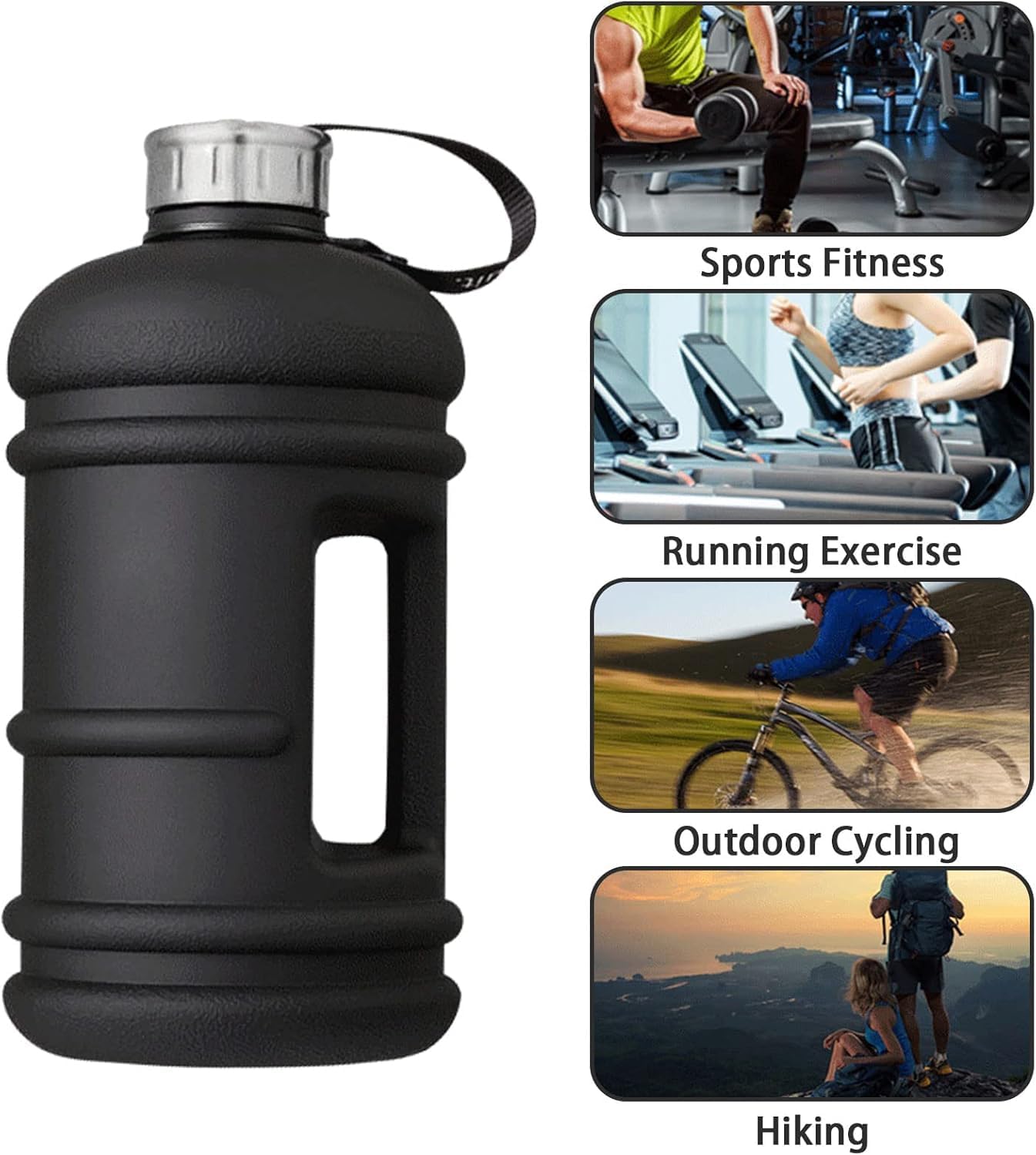BEYTOR Half Gallon Water Bottle, 74oz Black Water Jug with Handle, 2.2 Liter Large Water Bottle Tritan Plastic Big Sports Jug, BPA Free Reusable Leak Proof Gym Drink Container