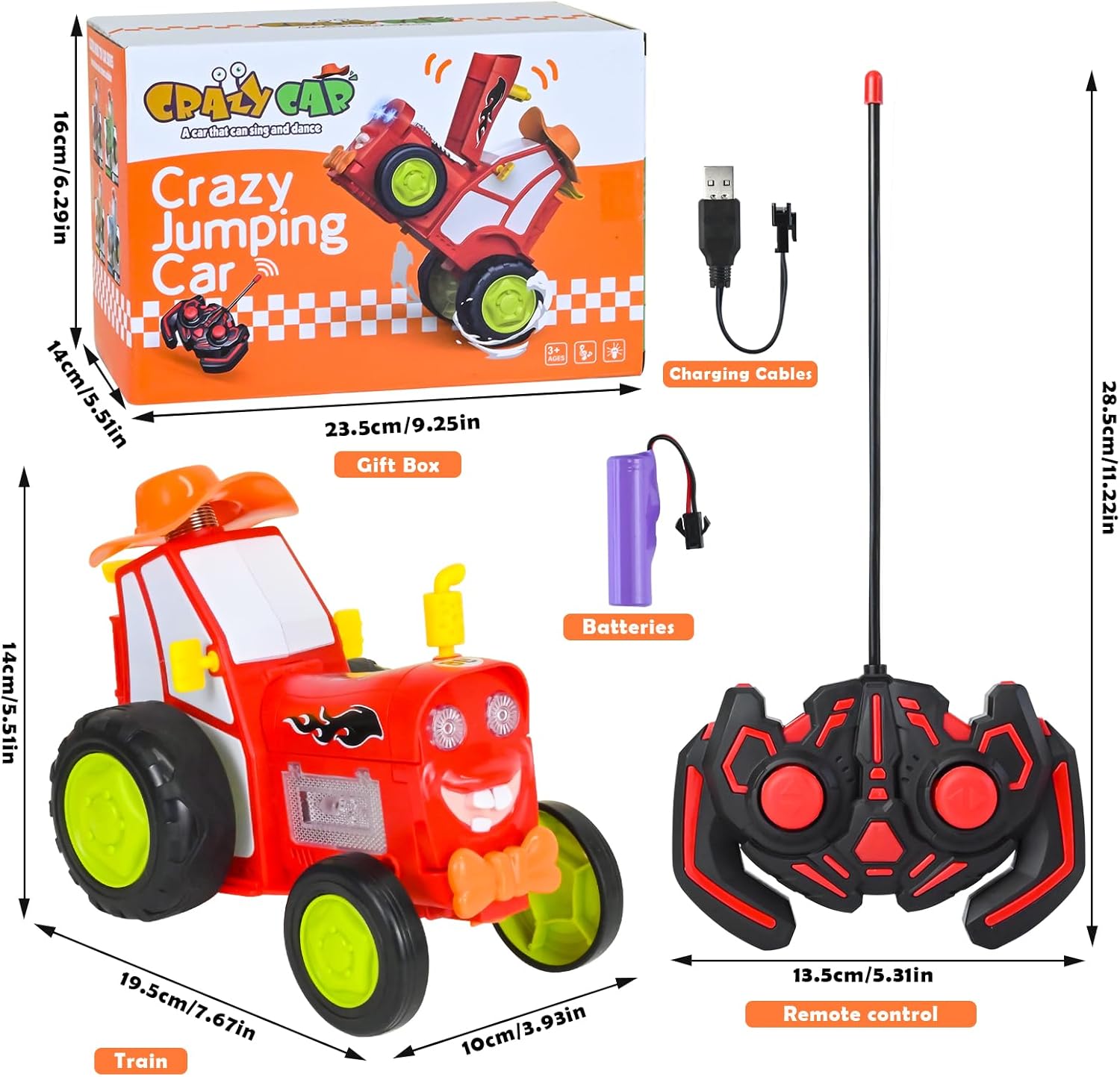 Neragron Remote Control Car, Crazy Jumping Dancing Car Toy, Double Sided RC Trucks with Headlights and Music, Wireless Remote Control Rocking Car for Kids Birthday Gift