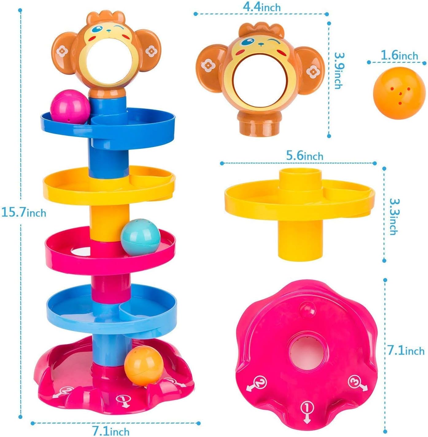 PRIME DEALS Monkey Ball Drop Toy For Babies And Toddlers | New 5 Layer Tower Run With Swirling Ramps And 3 Puzzle Rattle Balls | Best Educational Development Toy Set For Kids., Multicolor