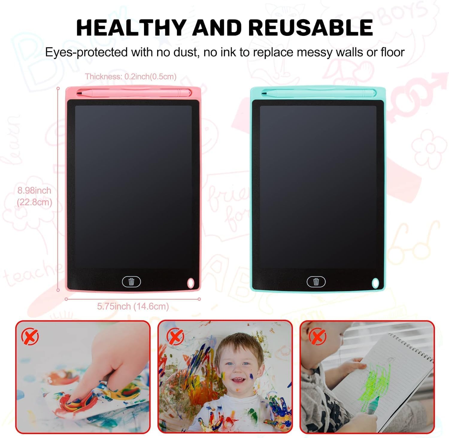 kogabanny LCD Writing Tablet, 2 Packs Drawing Pads for Kids 3 4 5 6 Years Old 8.5 Inch Colorful Lines Doodle Scribble Boards Educational Toys for Boys Girls