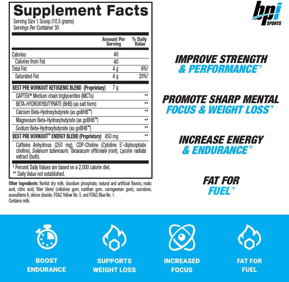 Ketogenic Pre-Workout Supplement Best Pre-Workout Carb-Free Burns Fat 30 Servings 11.11 Oz.