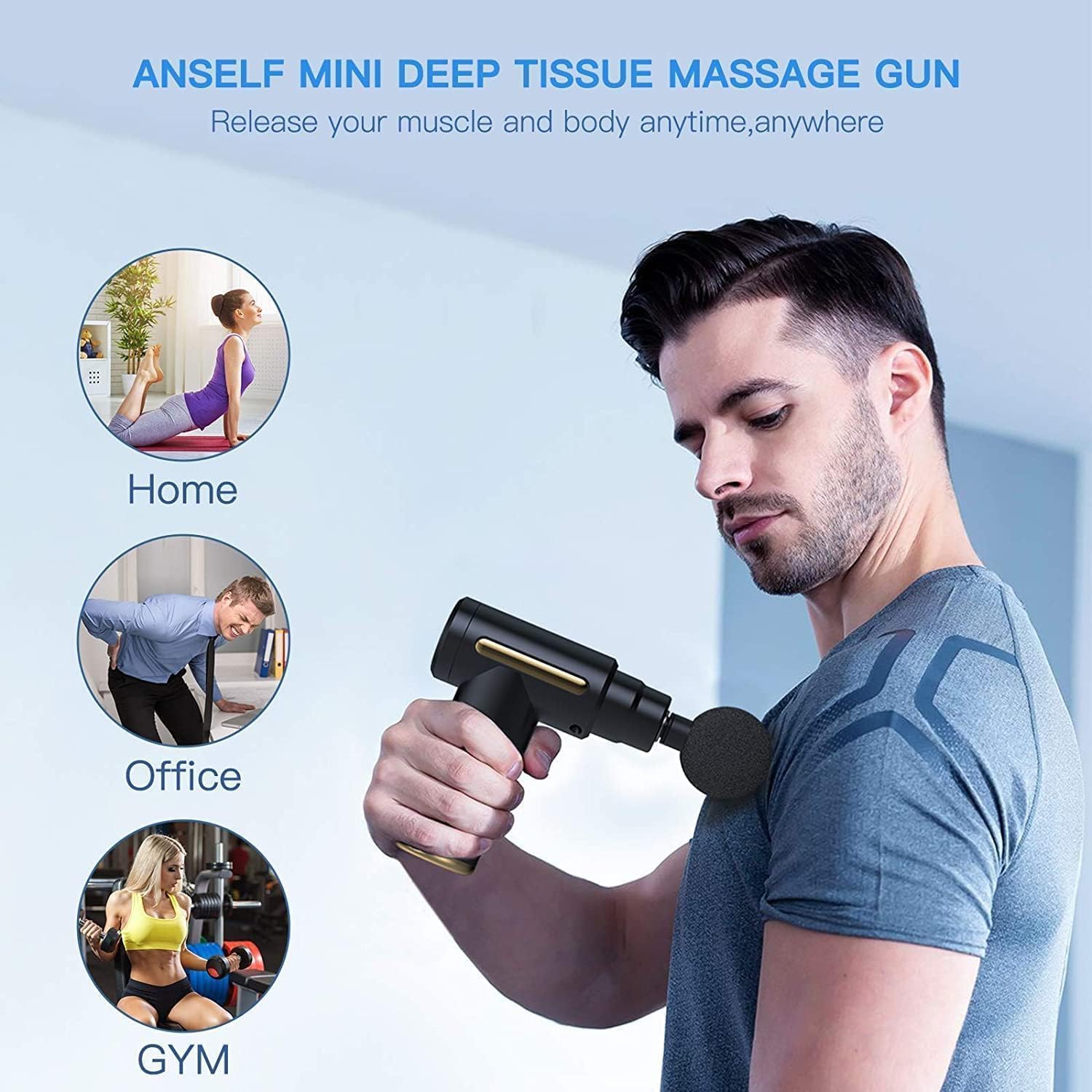 EETU Mini Massage Gun, Percussion Deep Tissues Muscle Massager Gun with 6 Speeds, Type-C Charging, 35DB Ultra Quiet, Portable Electric Handheld Body Massager for Back Neck Pain Relief (Black)