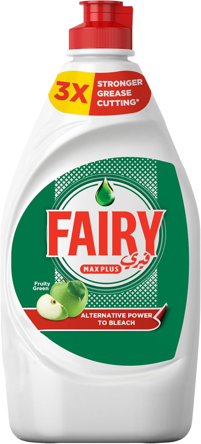 Fairy Max Plus Fruity Green Dishwashing Liquid Soap With Alternative Power To Bleach, 600ml