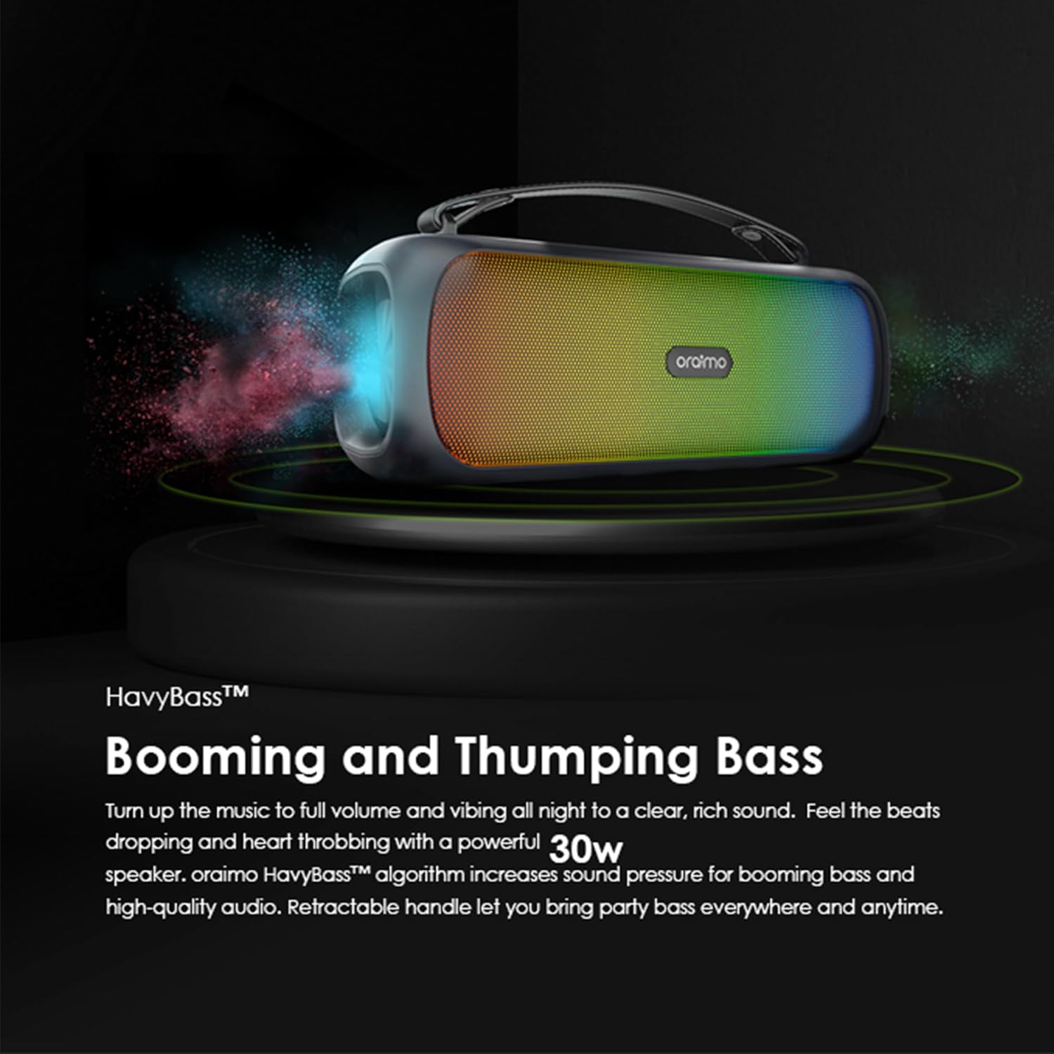 مكبر صوت لاسلكي Oraimo Boom OBS-75DBLK BT V5.0 85Hz-16KHz 30W-3600mAh أسود