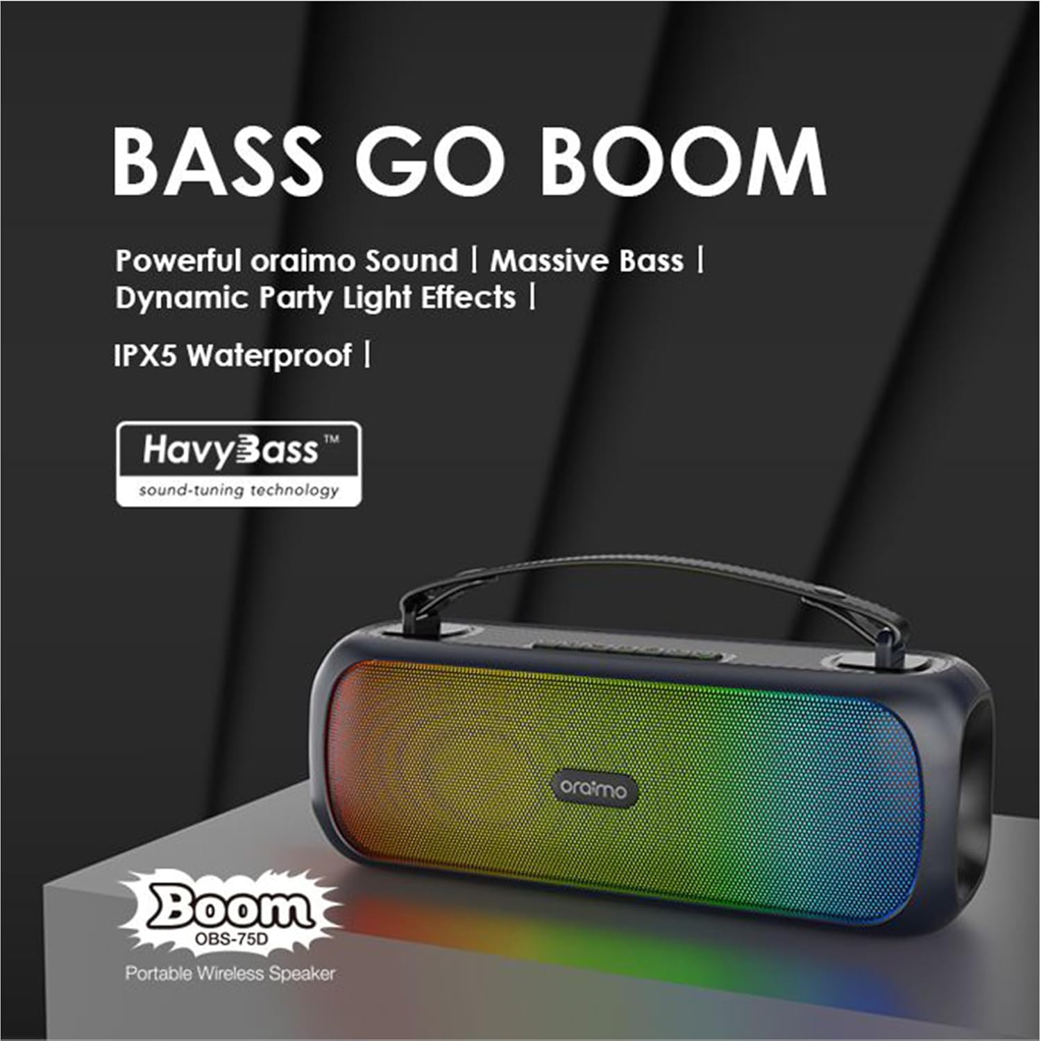مكبر صوت لاسلكي Oraimo Boom OBS-75DBLK BT V5.0 85Hz-16KHz 30W-3600mAh أسود