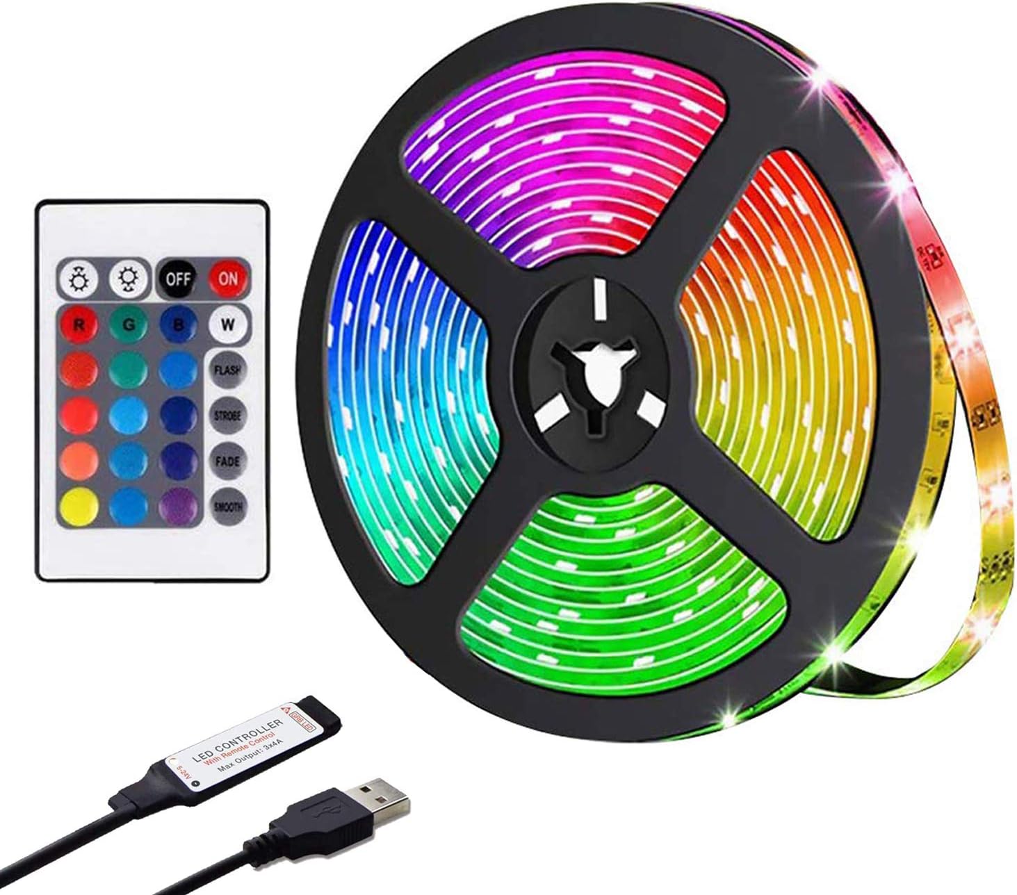 STAR LIGHTING LED Strip Lights, LED Light Strip 13.1Ft/4M RGB SMD 5050 120LEDs Rope Lighting Color Changing Full Kit with 24 Keys Remote Controller and USB 5V