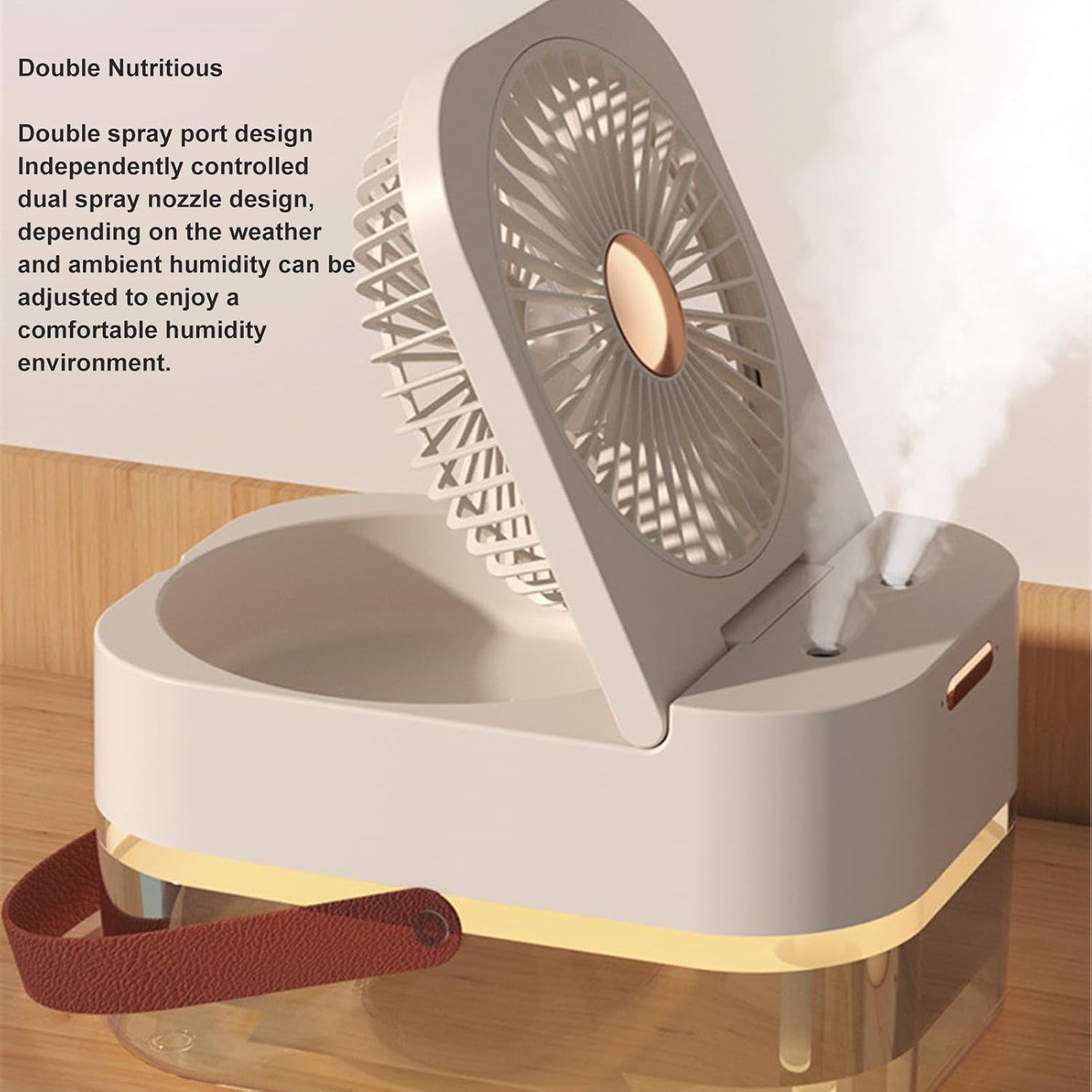 DAUB 3 in 1 Humidifer, 2.5L Dual Spray Small Humidifier with Night Light and Fan, Top Fill Cool Mist Quiet USB Air Humidifier with 3 Speed Wind, for Bedroom, Office, Desk, Nightstand