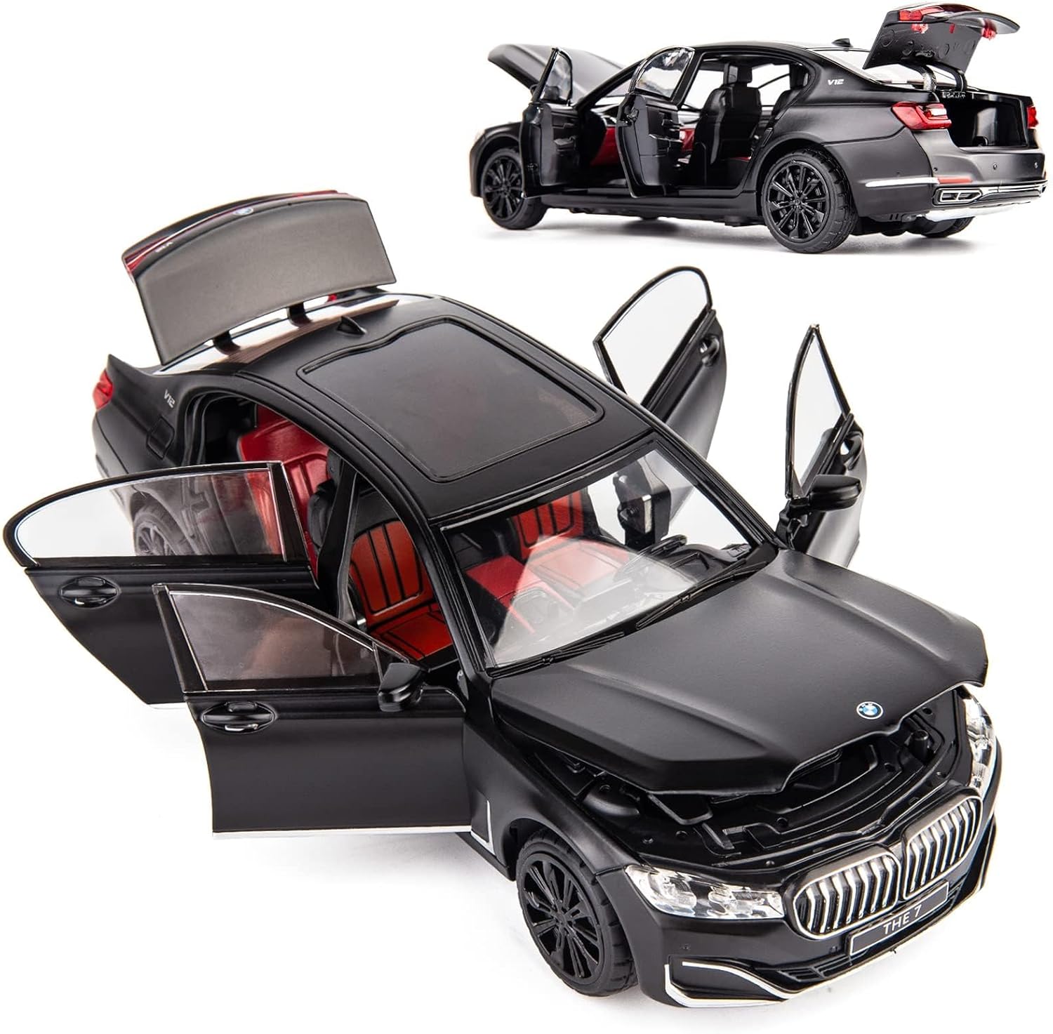 BDTCTK 1/24 Compatible for BMW 760 Model Car, Zinc Alloy Pull Back Toy car with Sound and Light for Kids Boy Girl Gift(Black), C341-1