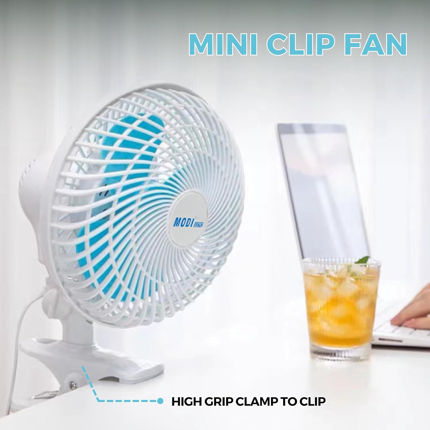 V.MAX MODI 180° Mini Clip Fan - 6 Inch | Desktop Portable Small Electric Fan White | 210x200x216mm Two Pin Plug Wire Small Fan for Home, Office