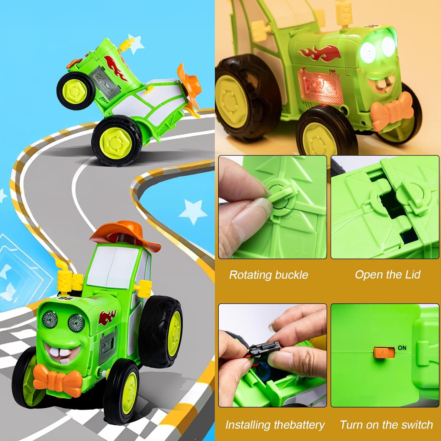 سيارة LYYCLFQ Jump للتحكم عن بعد، سيارة RC تدور 360 درجة للأطفال، سيارة راقصة لاسلكية عن بعد، لون أخضر