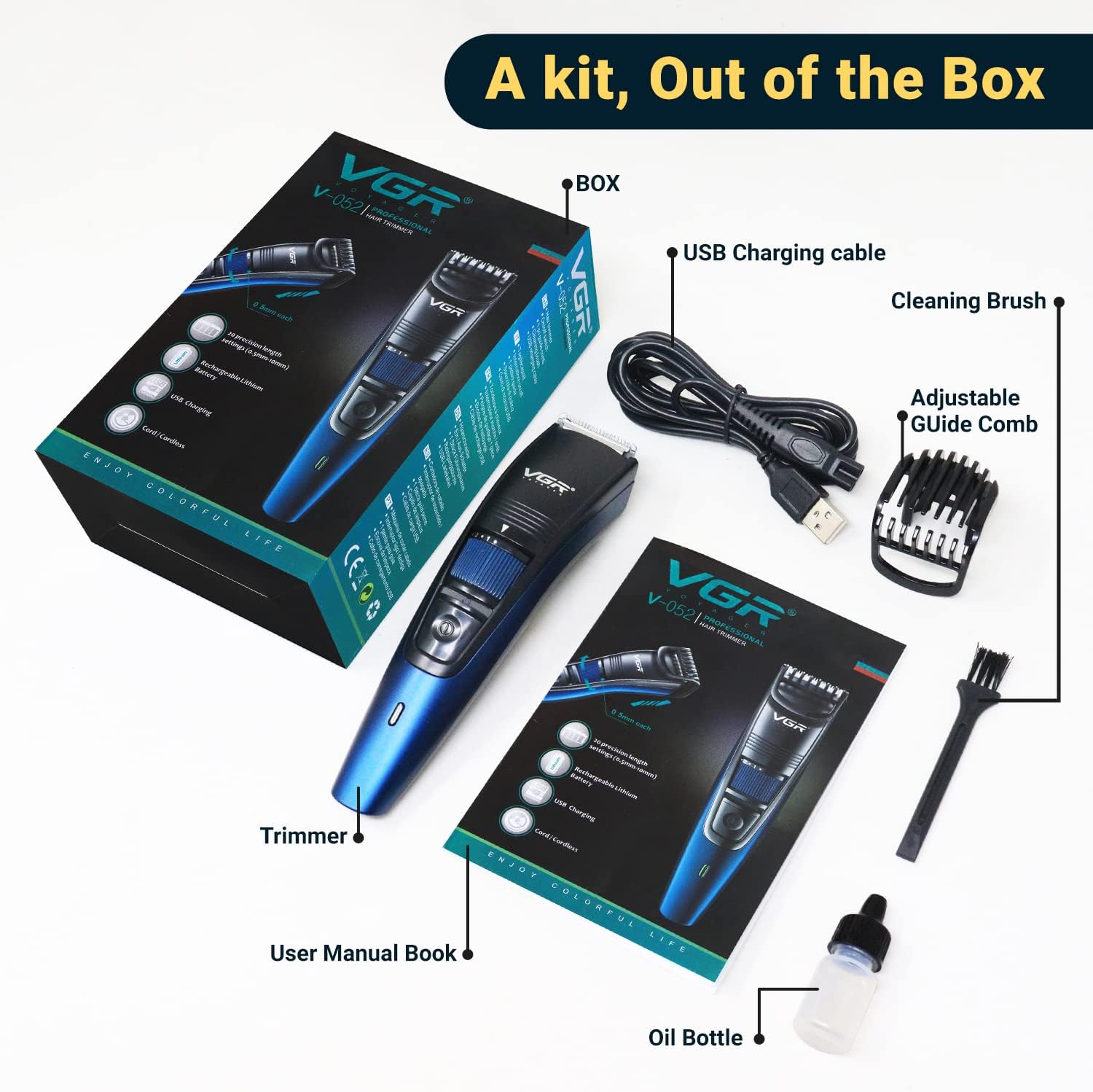 VGR V-052 Runtime: 90 min Trimmer for Men (Blue)