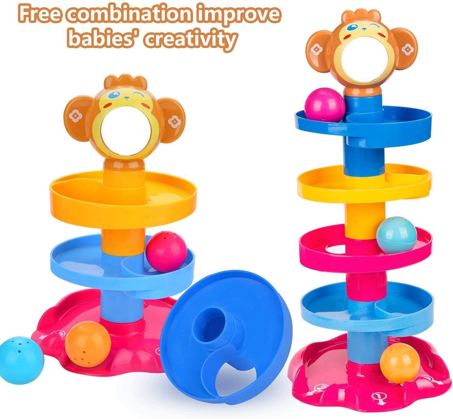 PRIME DEALS Monkey Ball Drop Toy For Babies And Toddlers | New 5 Layer Tower Run With Swirling Ramps And 3 Puzzle Rattle Balls | Best Educational Development Toy Set For Kids., Multicolor