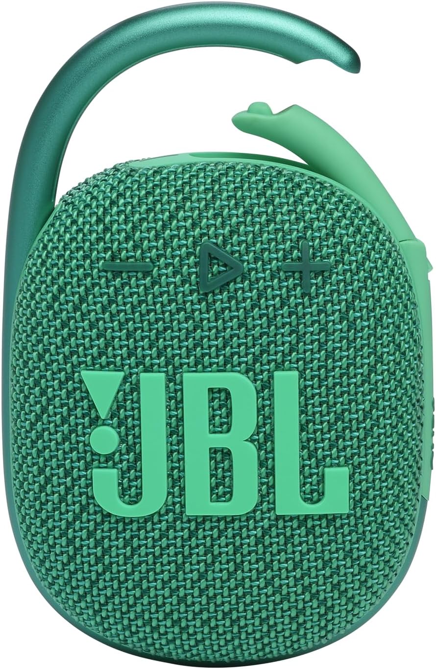 JBL Clip 4 Eco - Ultra-Portable Waterproof and Dustproof Bluetooth Speaker, big audio & punchy bass, made with 90% post-consumer recycled plastic, Integrated carabiner, Up to 10 Hours of Play (Green)