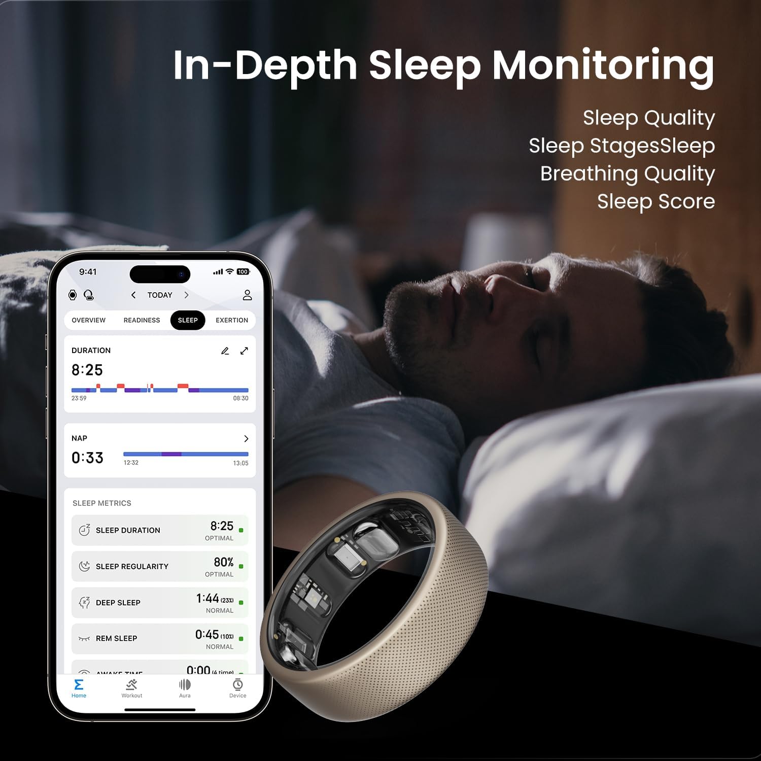 Amazfit Helio Smart Ring, No Subscription, Monitor Sleep, Heart Rate, Stress, Fast 1.4 Hour Charging, iPhone and Android, Titanium Alloy, Swim/Shower Water-Resistance (Size 10)
