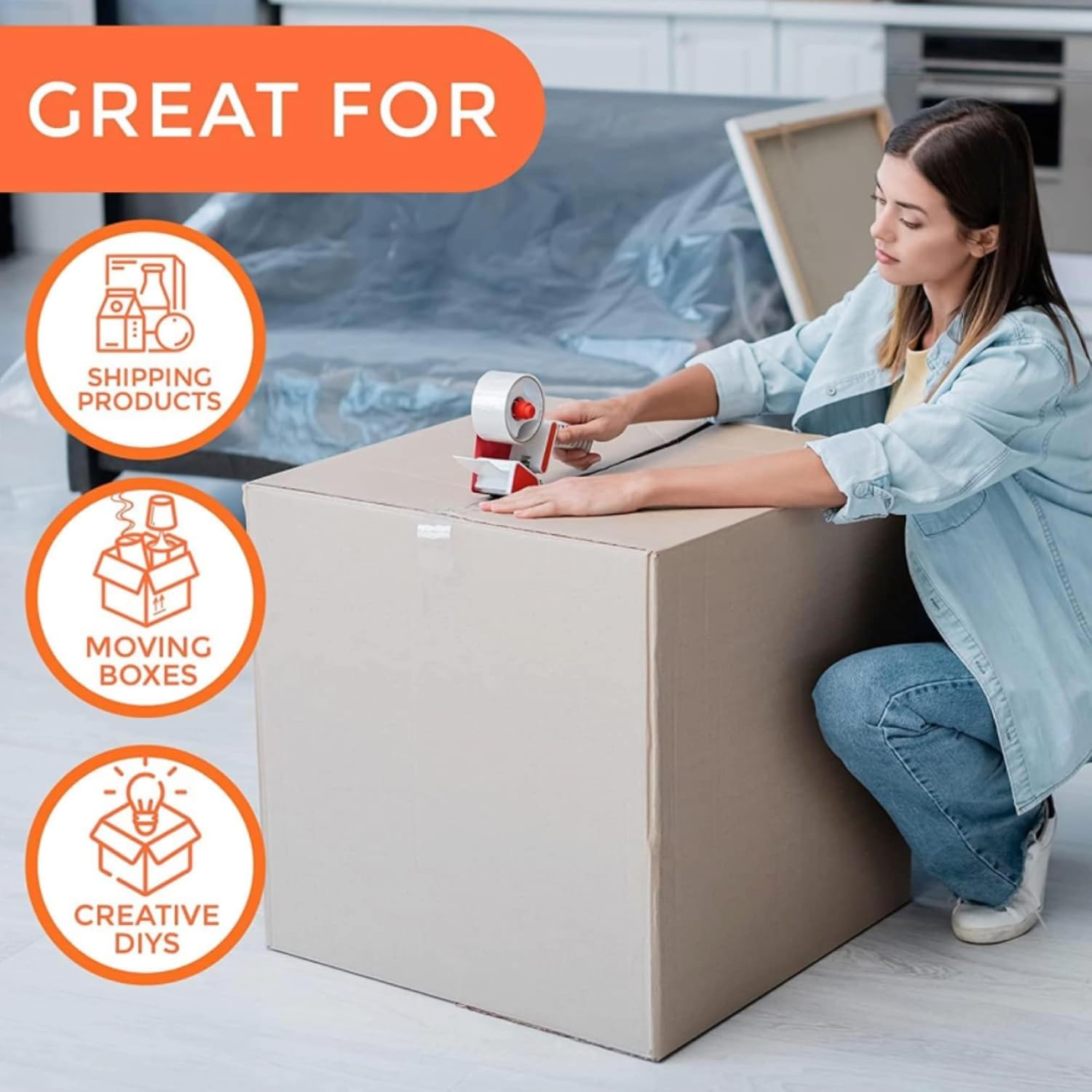 HEXAR Heavy Duty Packing Tape, 45 MM x 183 Meters (200 Yards) Packaging Tape for Sealing Parcel Boxes Office Home School Use Strong Adhesive Tape Super Secure Sticky Seal (183M ROLL, CRYSTAL CLEAR, 3)