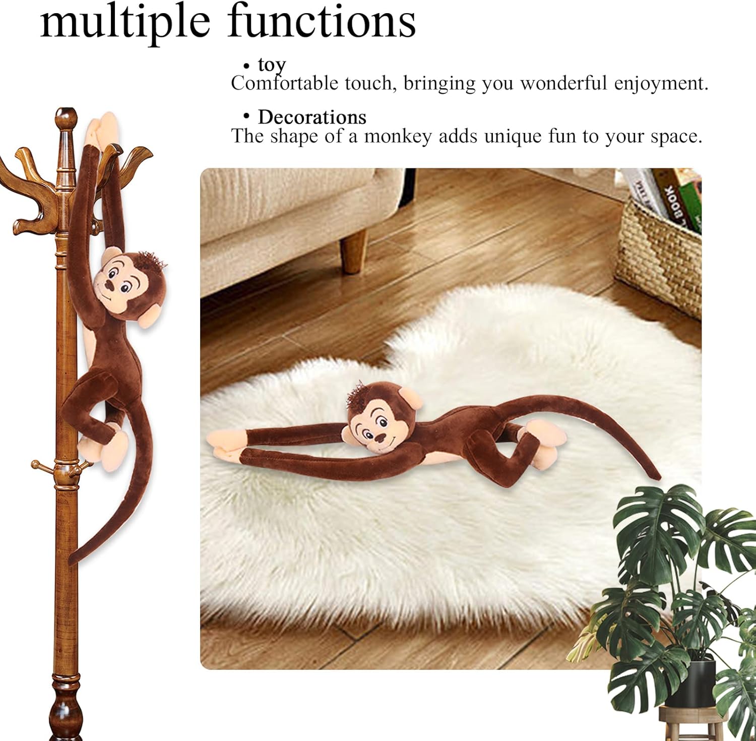 CHELEI2019 35.4" Monkey Plush Stuffed Animal,Hanging Stuffed Animal Monkey with Hand,Brown