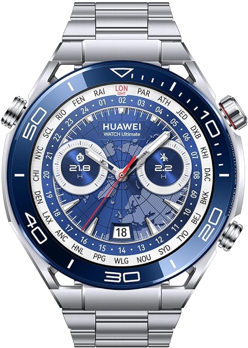 Huawei WATCH Ultimate, 1.5-inch AMOLED dial, zirconium-based liquid mineral, nano-ceramic bezel, 100m water resistant, up to 14 days battery life, Android and iOS compatible, titanium strap