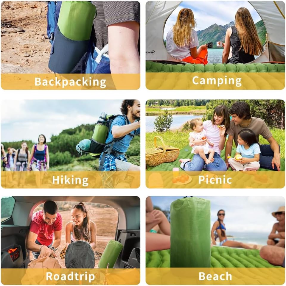 HEXAR Self Inflating Sleeping Pad with Foot Pump 190X64 Built-in Pump Foldable Sleeping Mat with Pillow for Camping Hiking Durable Inflatable Air Mattress - Carry Bag, Repair Patches (Military Green)