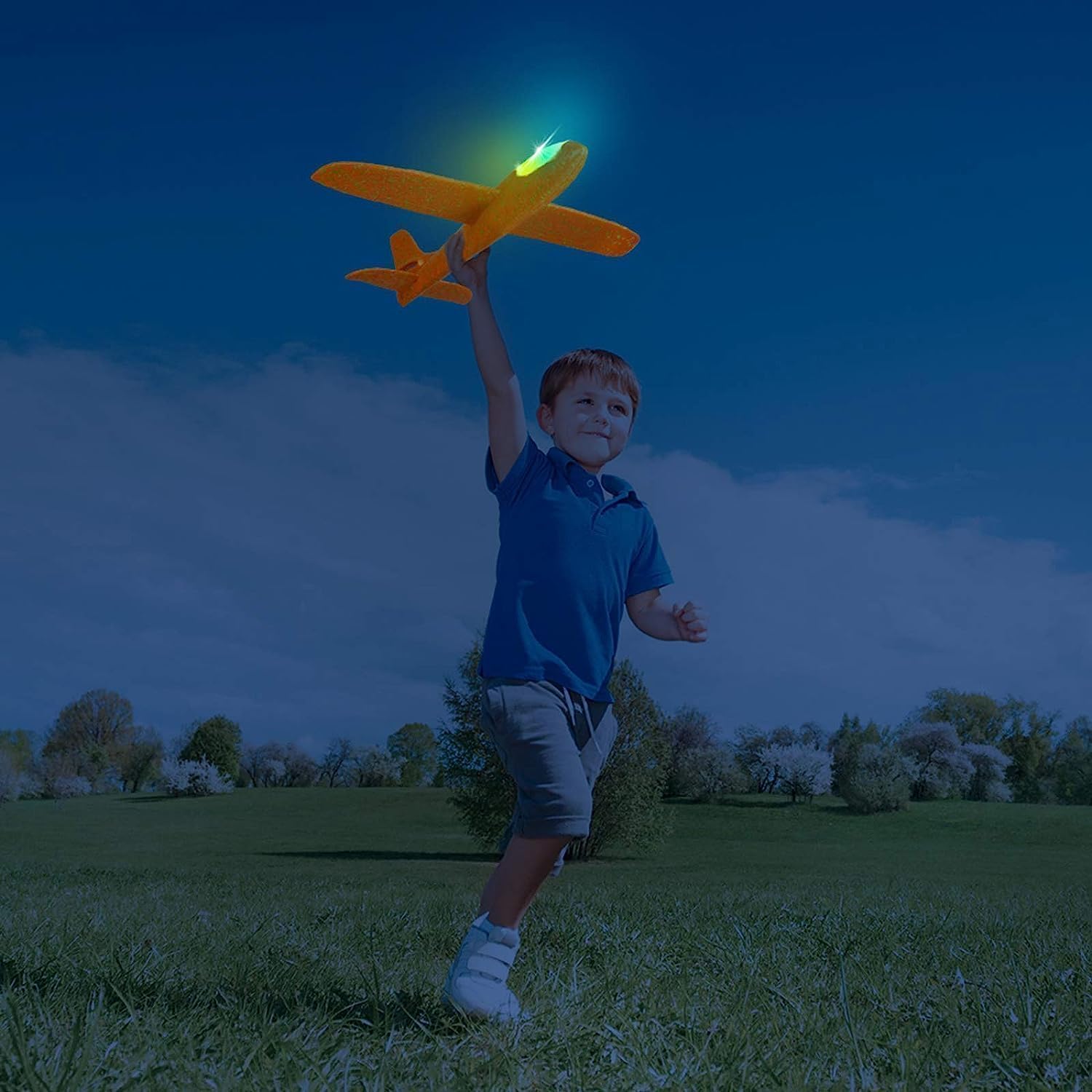 طائرة مونتشي مزودة بإضاءة LED، مقاس 17.5 بوصة، طائرة إسفنجية كبيرة، وضعي طيران، لعبة طيران للأطفال، ألعاب رياضية خارجية، هدايا حفلات أعياد الميلاد، طائرة إسفنجية