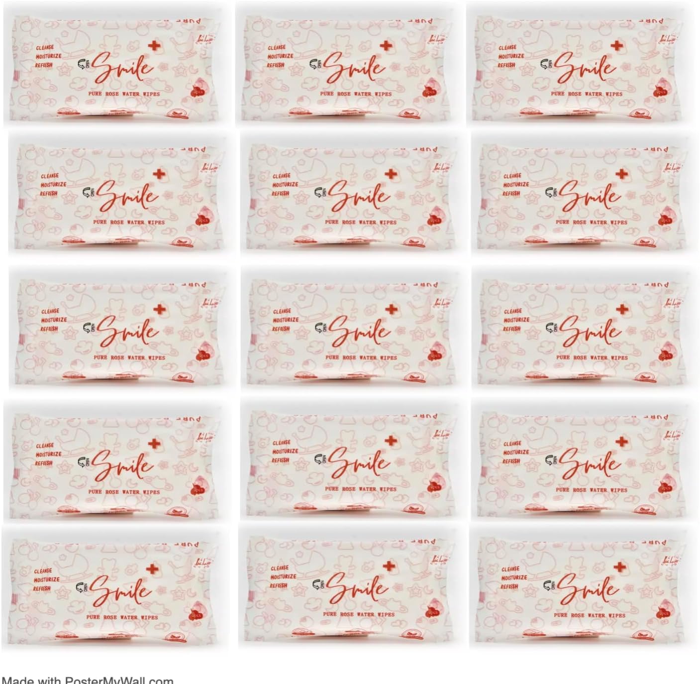 Smile Pure Water-Wipes with Rose Scent | Eco- Friendly, Paraben & Alcohol Free | Hypoallergenic for Sensitive Skin | Baby Wipes | Adult Wipes | Skin Barrier | Toning Wipes (10-Count) Pack of 15