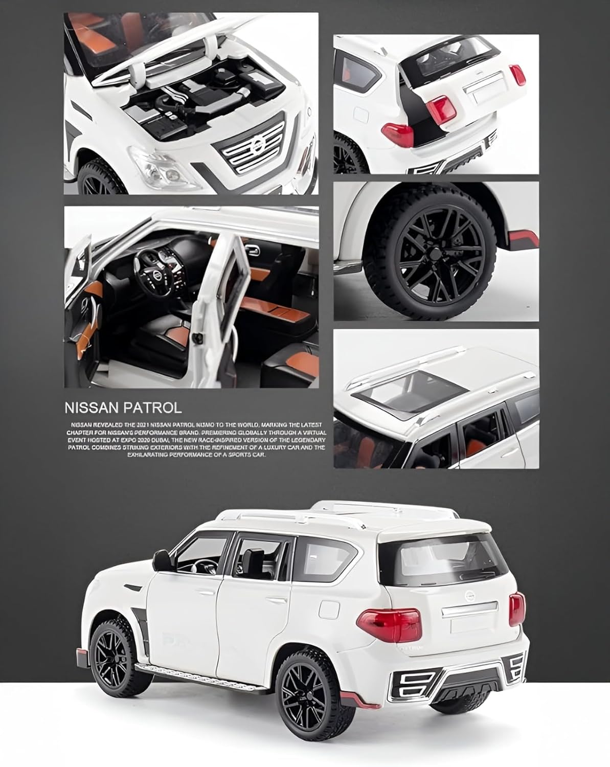 BEYTOR 1:24 N-issan Patrol Diecast Alloy car with Pull Back and Music and Sound - White