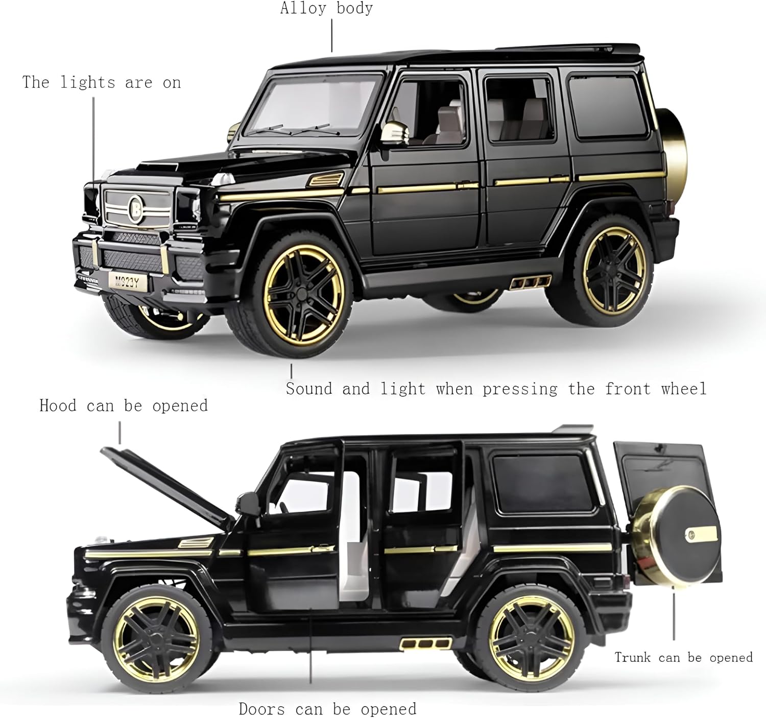 G65 Model Die-cast Pull Back Car 1:24 Zinc Alloy Children's Toy with Real Sound and Lights Christmas Gifts for Boys Collectibles with Barrier Card