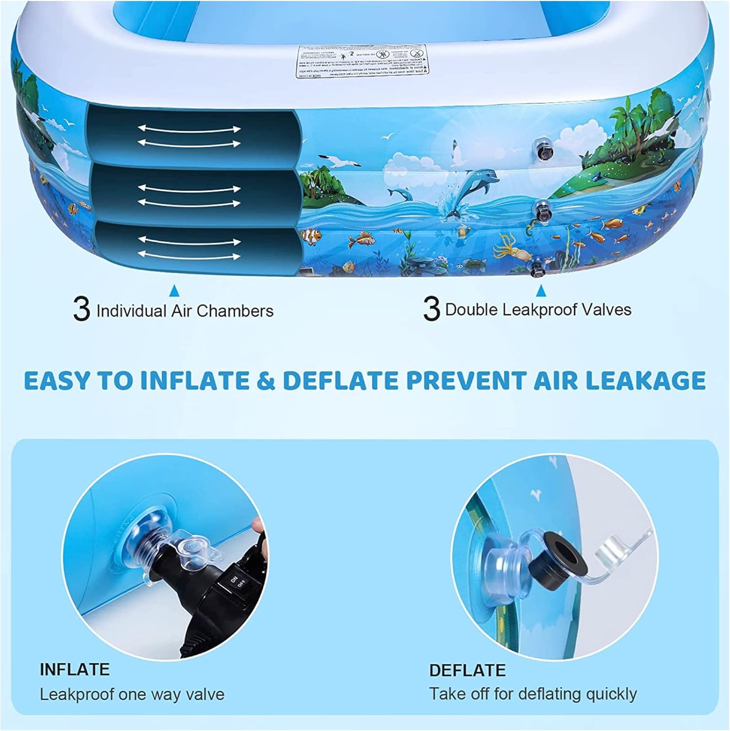 HEXAR Inflatable Swimming Pool Kiddie Pool Large Size Blow Up Swimming Pool for Family Adults Kids Toddler Giant Rectangle Lounge Blowup Pool for Indoor Outdoor Backyard Ground (210 X 150 X 60 CM)