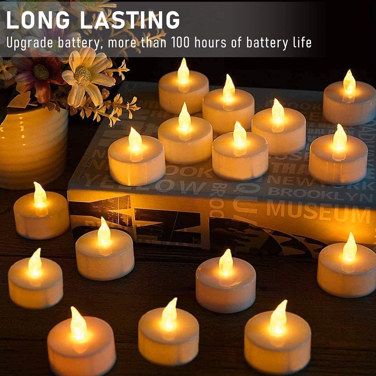 شموع شاي LED واقعية ساطعة بدون لهب من Cuisine Art، تعمل بالبطارية، شموع شاي غير معطرة، آمنة للديكور المنزلي والمناسبات، عبوة من 24 قطعة - Vont