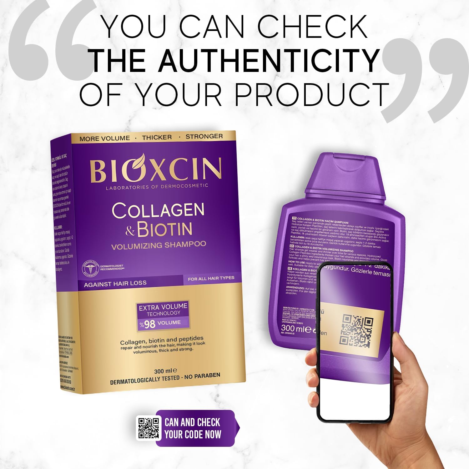 BIOXCIN Collagen Biotin Volumizing Shampoo for Thin and Weak Hair, Extra Volume Strength Sulfate-Free, 300 ml