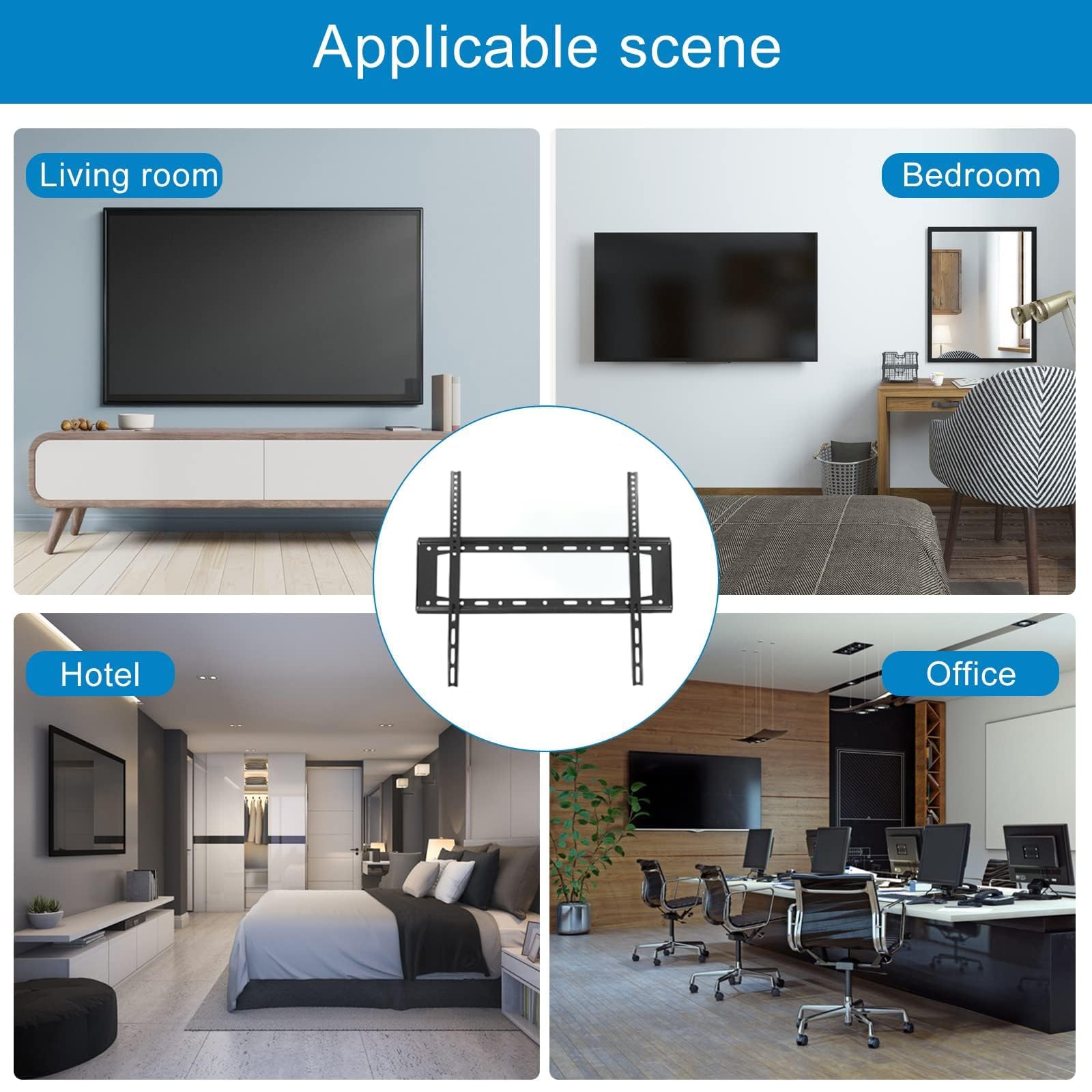 AZTECH Fixed Heavy-duty TV Wall Mount Bracket for 32–85 Inch LED, LCD, OLED Screens Max VESA 600x400 75kg Load Capacity Low Profile Slim Design Durable Steel Frame (Black)