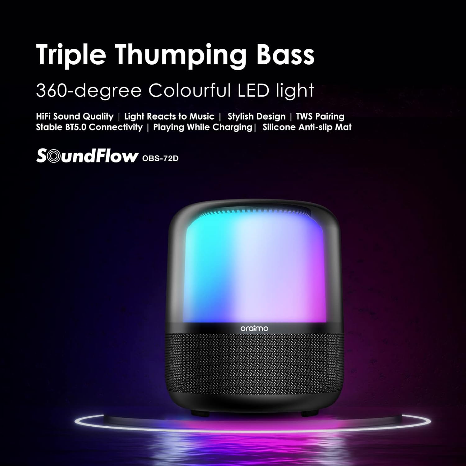 Oraimo SoundFlow OBS-72DBLK Wireless Speaker BT V5.1 50Hz-20KHz 50W-6000mAh Black