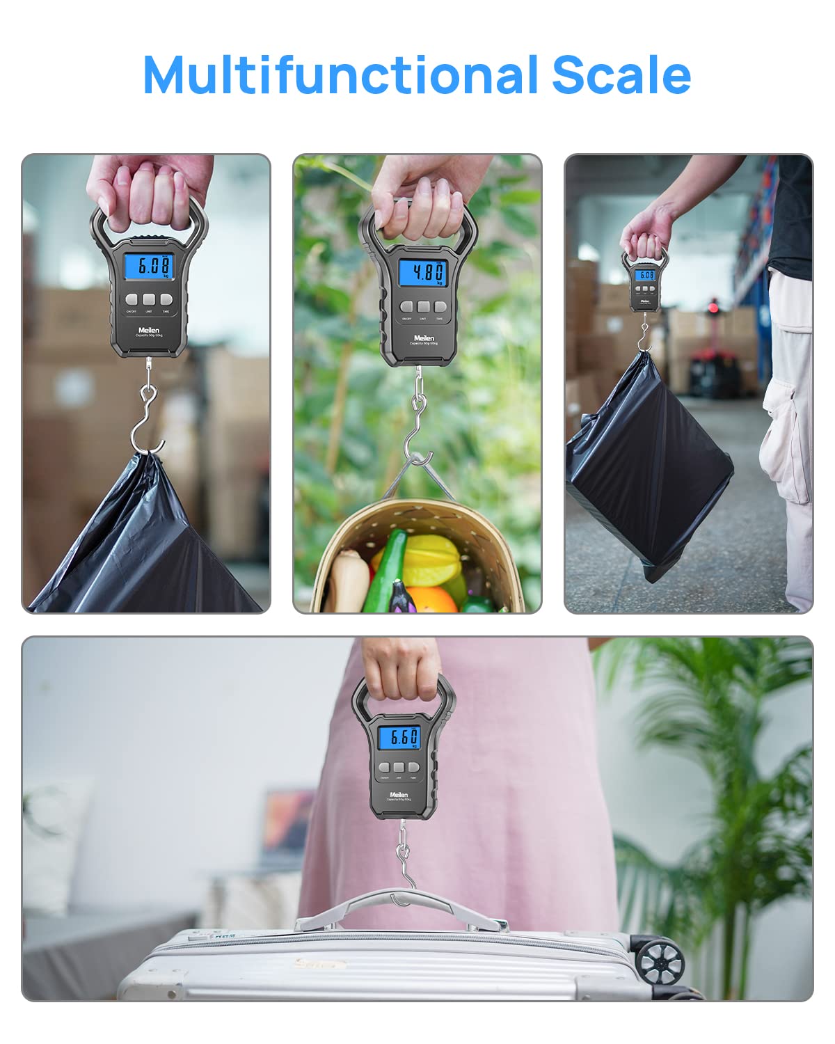 Meilen Fish Scale, 110lb/50kg Luggage Scale Hanging Scale Fishing Scale with Backlit LCD Display, Luggage Scales for Suitcase with Large Handle, Digital Postal Scale Fishing Gifts for Men, Black