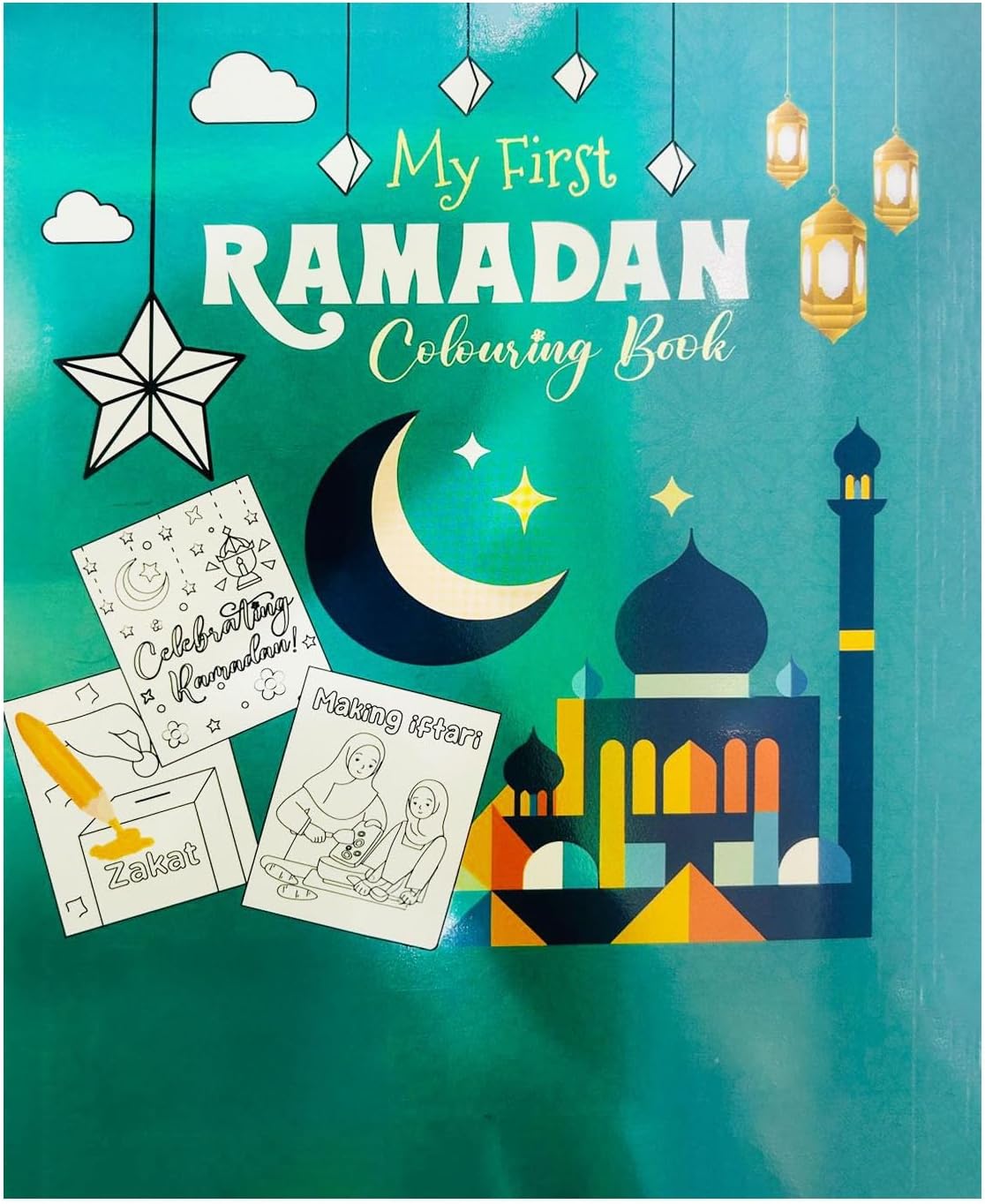 Ramdan Themed Colouring Book for Kids with Dialy Prayer Tracker for Boys and Girls