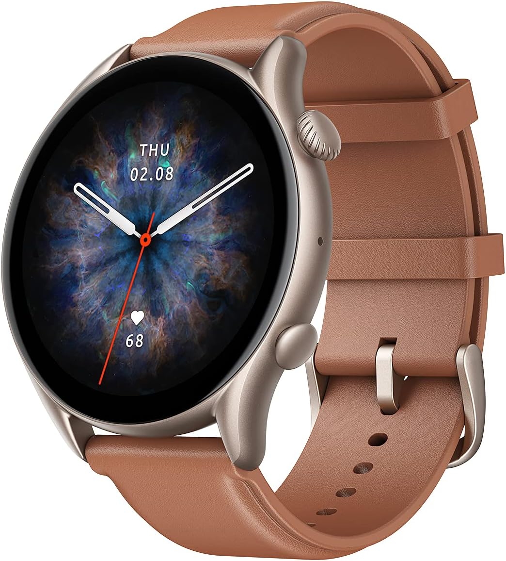 Amazfit GTR 3 Pro Smart Watch with 1.45” AMOLED Display, Sports Watch with 150+ Sports Modes, GPS, Heart Rate, Sleep, Stress, SpO2 Monitoring, Bluetooth Calls, Music Control, Alexa Built-in, Brown