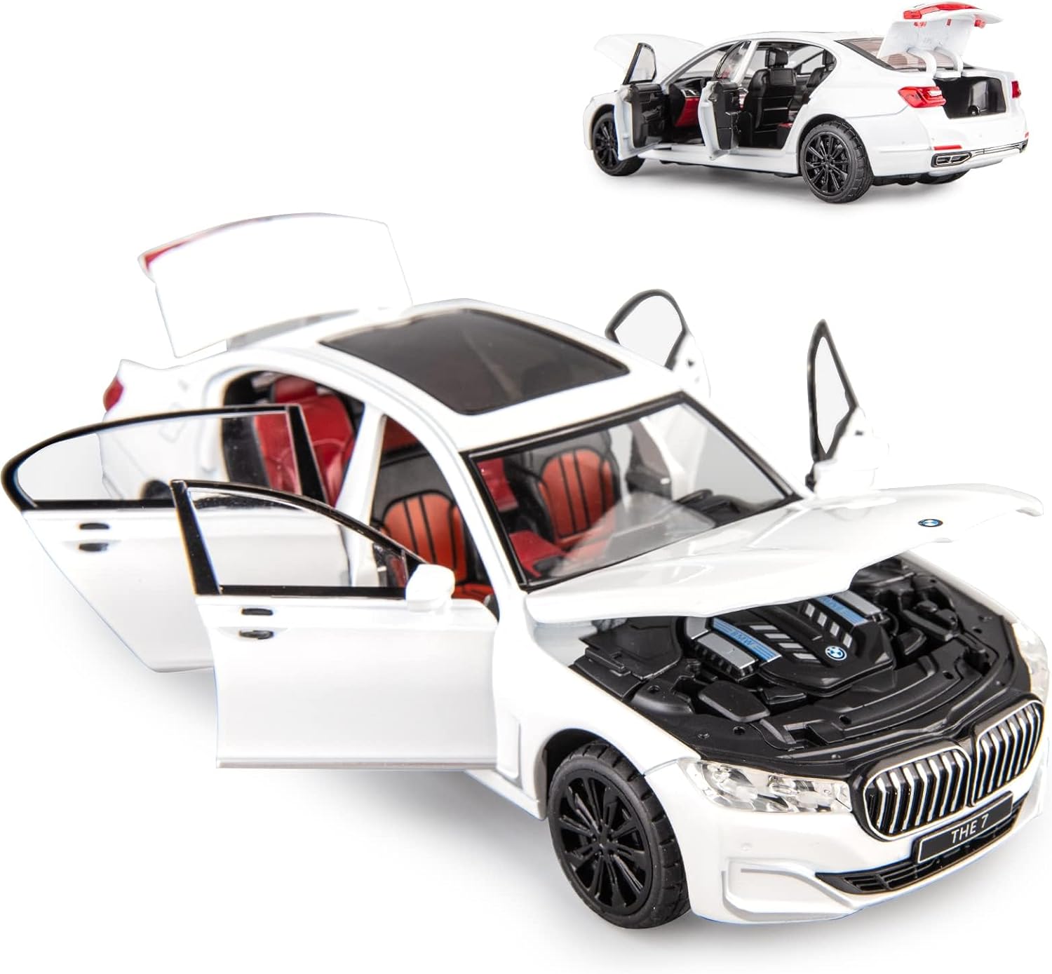 BDTCTK 1/24 Compatible for 760 Model Car, Zinc Alloy Pull Back Toy car with Sound and Light for Kids Boy Girl Gift(White)