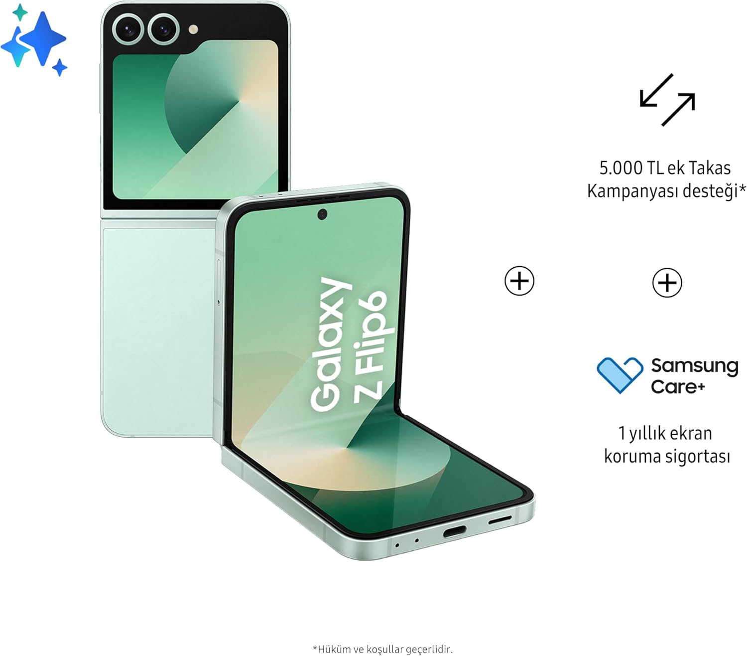 SAMSUNG Galaxy Z Flip6, 12GB RAM, 512GB Storage, Mint, 50MP Camera, 1 year Seller Warranty (International Version)
