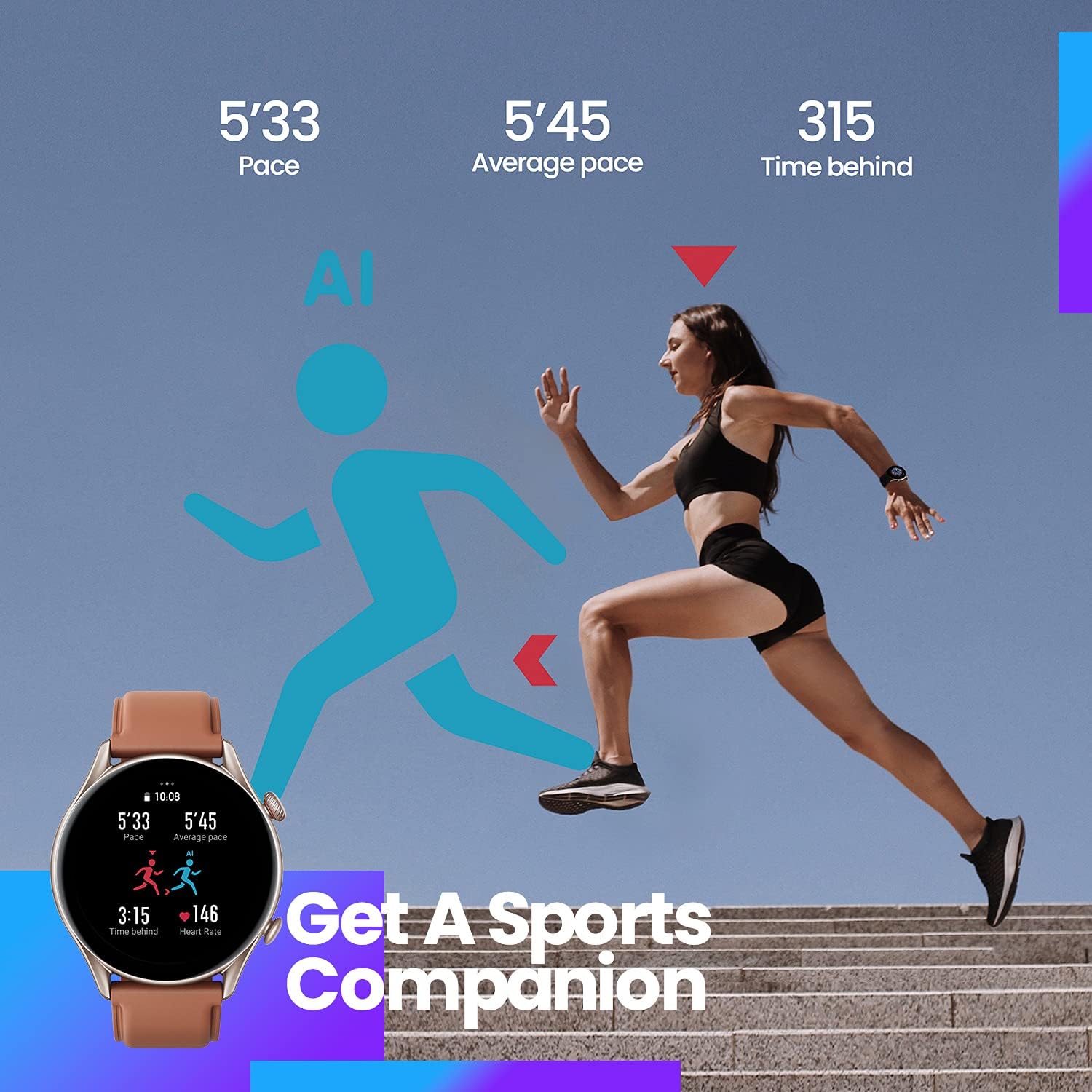 Amazfit GTR 3 Pro Smart Watch with 1.45” AMOLED Display, Sports Watch with 150+ Sports Modes, GPS, Heart Rate, Sleep, Stress, SpO2 Monitoring, Bluetooth Calls, Music Control, Alexa Built-in, Brown