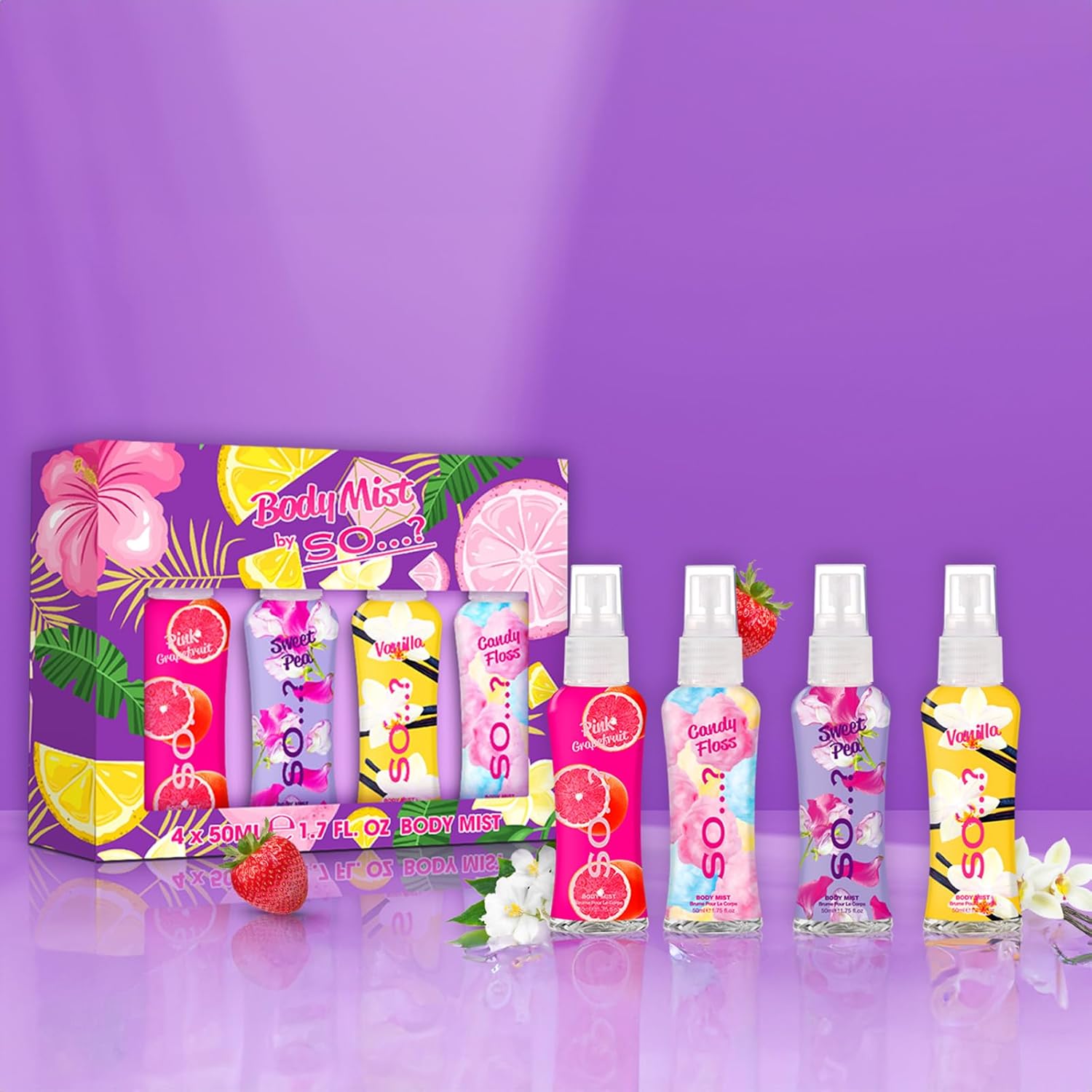 Body Mist By Womens Mini Mist Body Mist Gift Set, With Pink Grapefruit, Vanilla, Candy Floss & Sweet Pea, Fragrance Spray Set (4X50Ml).