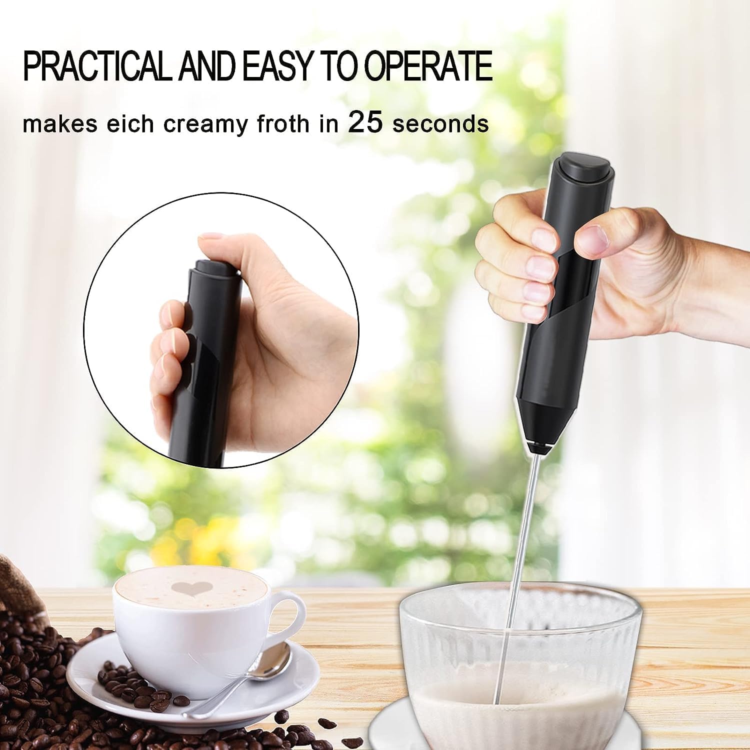 ECVV Milk Frother Handheld, Battery Powered Drink Mixer for Matcha Coffee, Electric Portable Whisk Drink Mixer Mini Foam Maker for Hot Chocolate Frappe Latte |with stand|