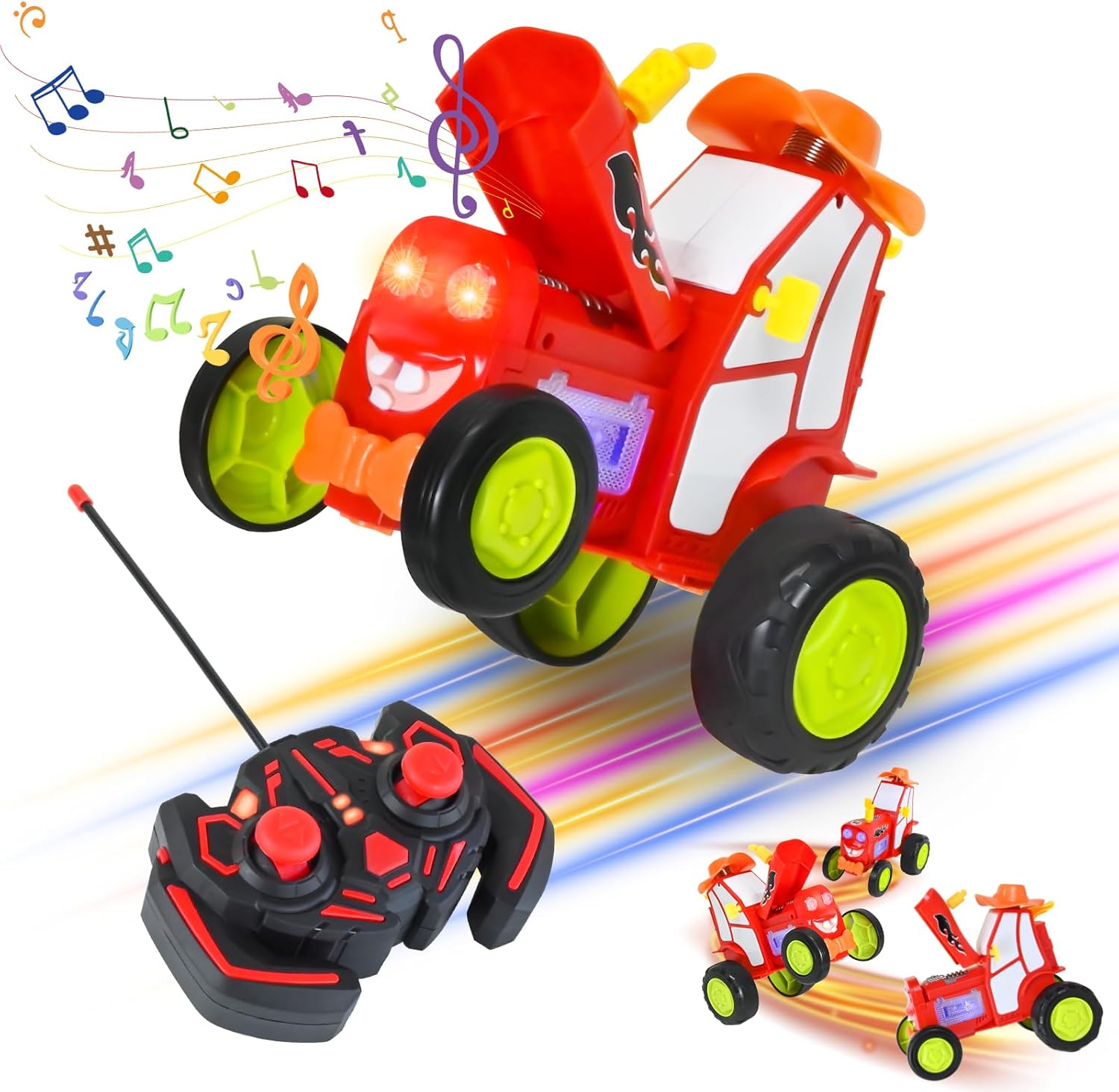Neragron Remote Control Car, Crazy Jumping Dancing Car Toy, Double Sided RC Trucks with Headlights and Music, Wireless Remote Control Rocking Car for Kids Birthday Gift
