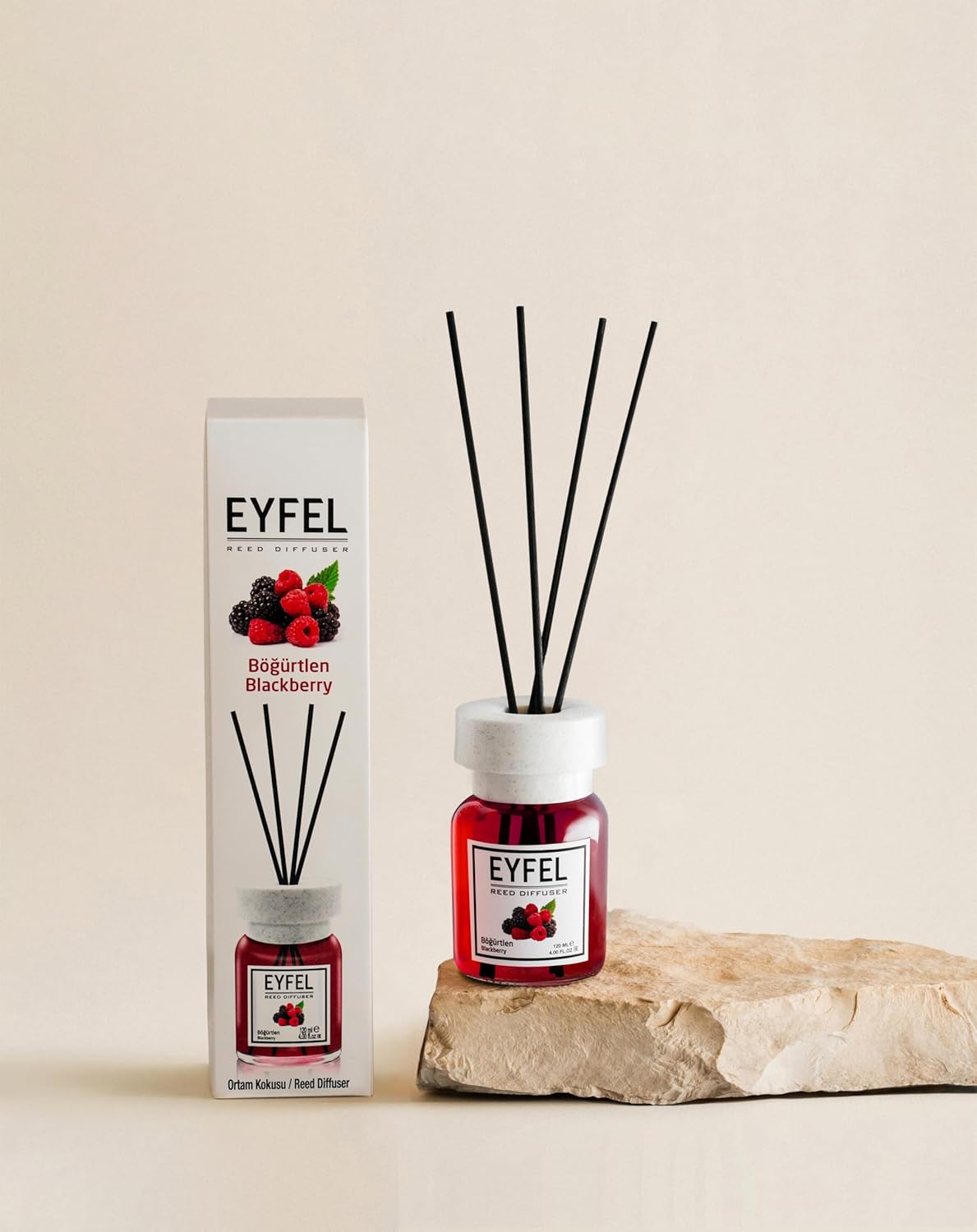 Eyfel Eau de Parfum Reed Diffuser Set - BlackBerry Scent 4.05 fl oz Oil Diffuser With Sticks for Home, Bathroom