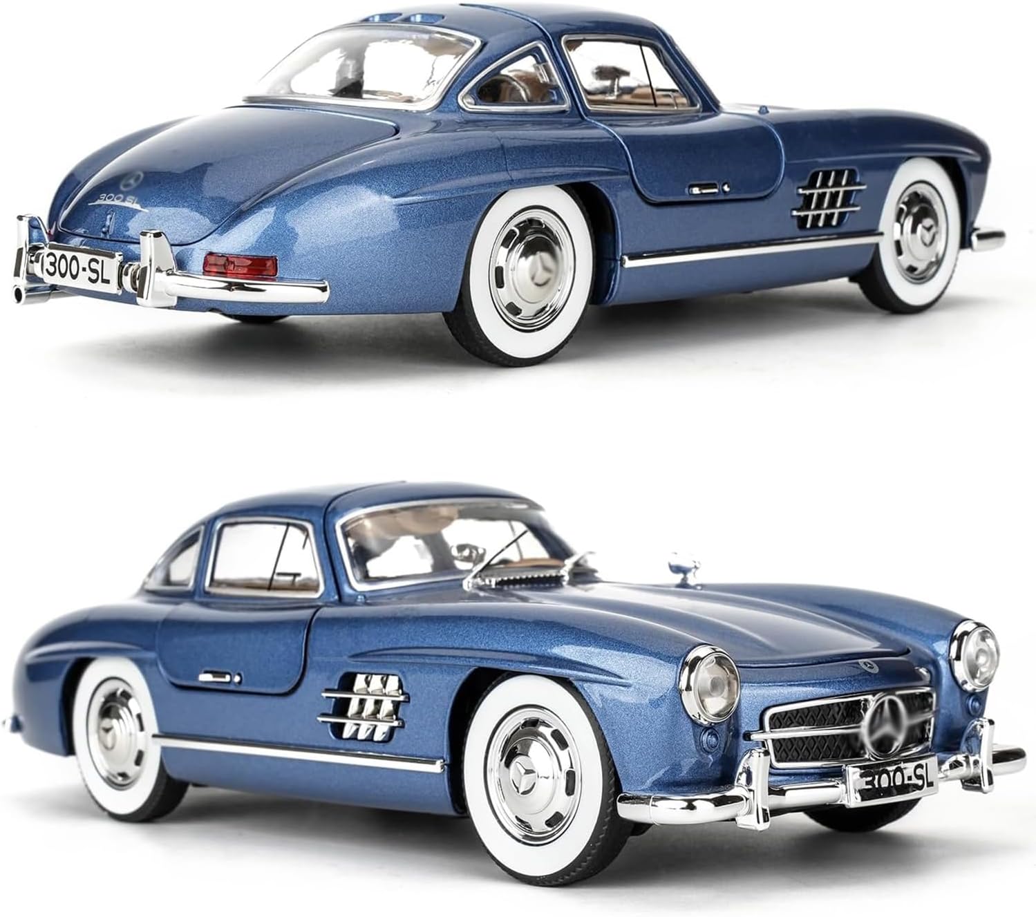 DEUSON ECOM 1:24 SL300 Vintage Toy Car Classic Model Toy Car for Kids Diecast Metal Cars Light Sound Pullback Openable Door