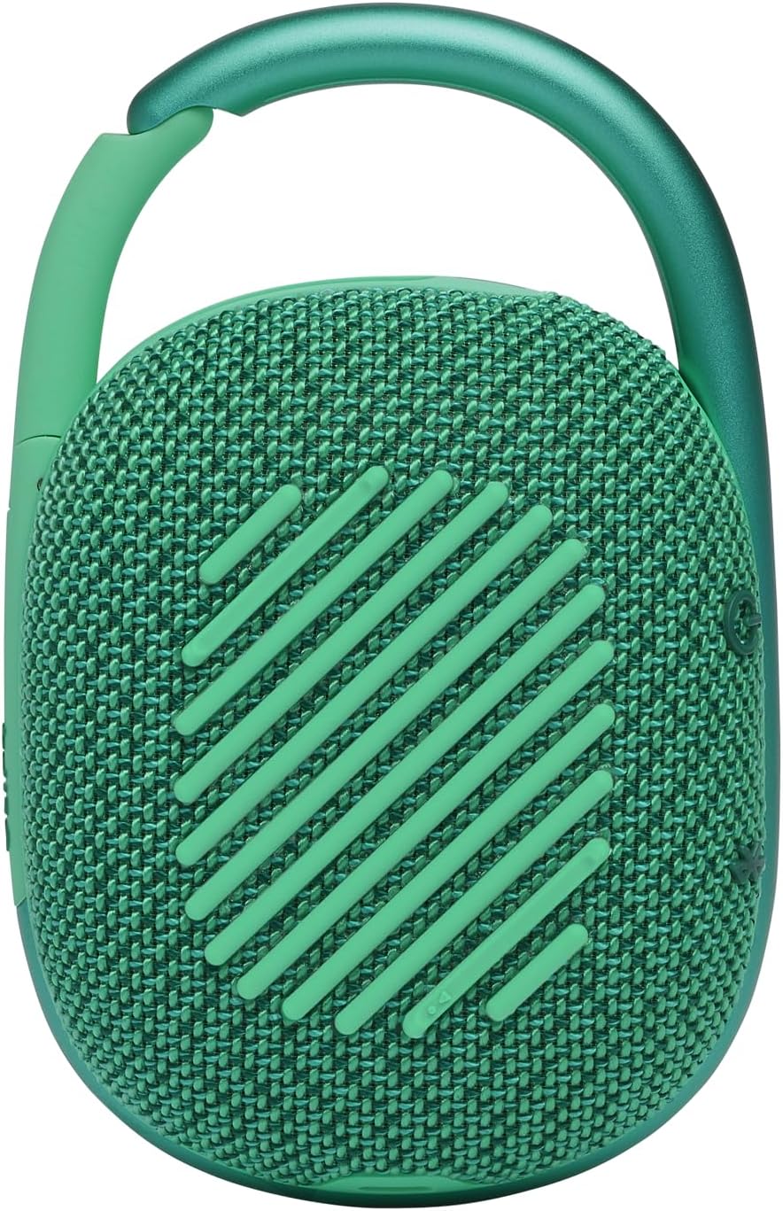 JBL Clip 4 Eco - Ultra-Portable Waterproof and Dustproof Bluetooth Speaker, big audio & punchy bass, made with 90% post-consumer recycled plastic, Integrated carabiner, Up to 10 Hours of Play (Green)